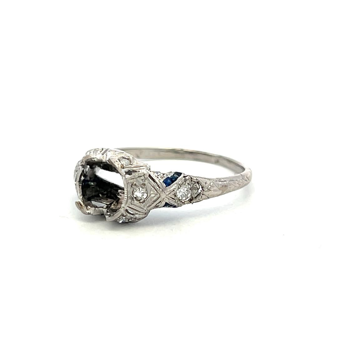 Platinum Semi Mount Ring with 0.1ct Diamonds & 0.04ct Sapphire Fits 7.8x6.3mm