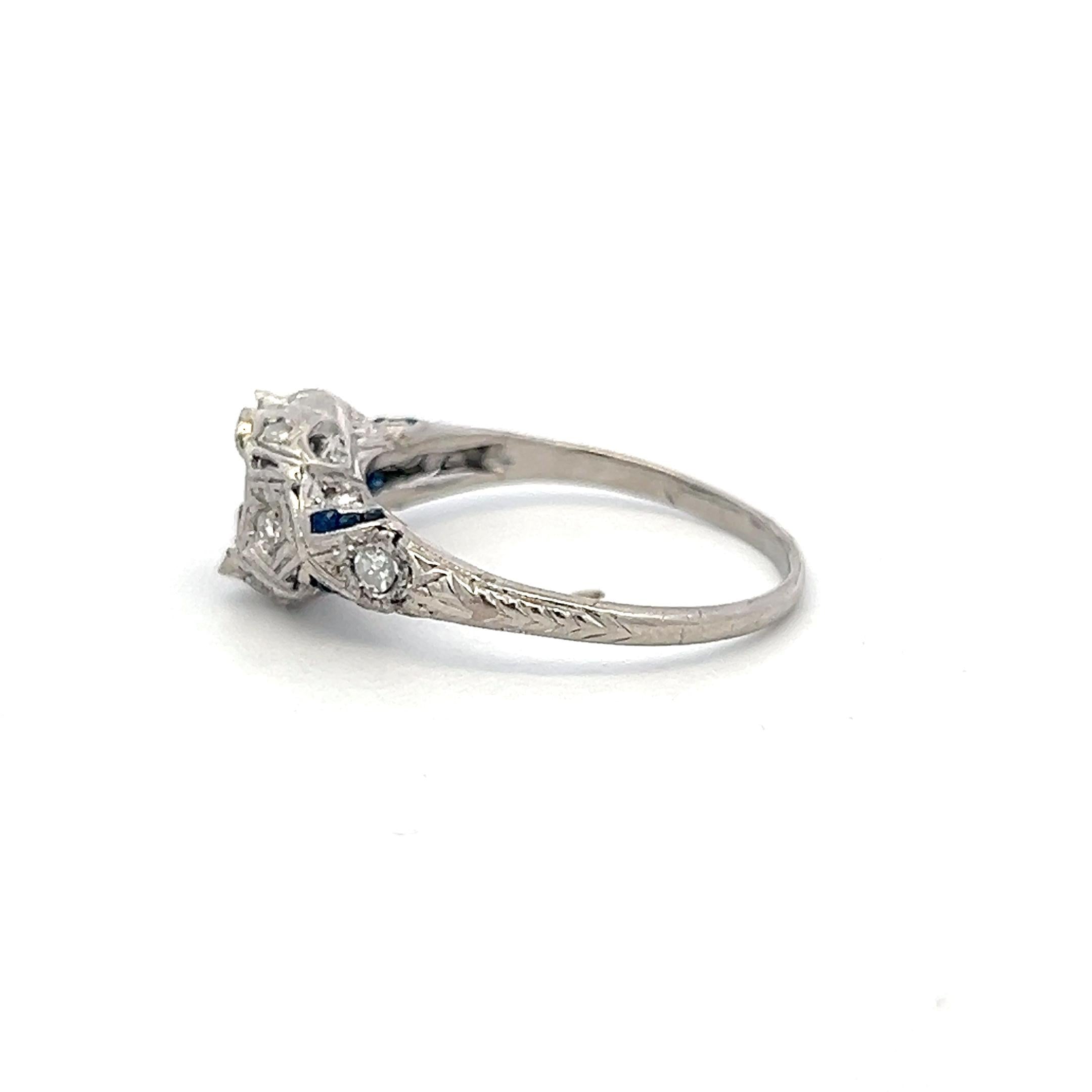Platinum Semi Mount Ring with 0.1ct Diamonds & 0.04ct Sapphire Fits 7.8x6.3mm