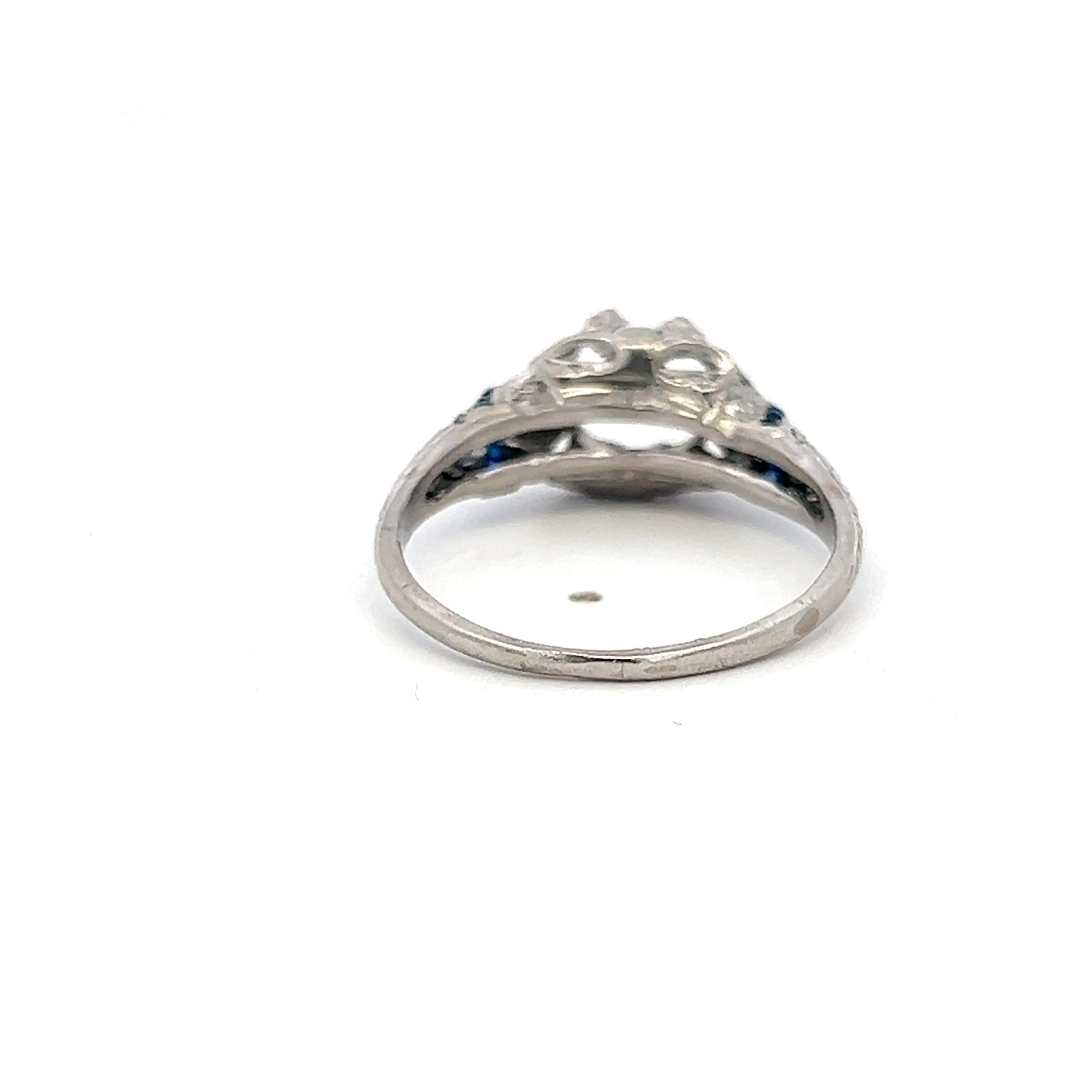 Platinum Semi Mount Ring with 0.1ct Diamonds & 0.04ct Sapphire Fits 7.8x6.3mm