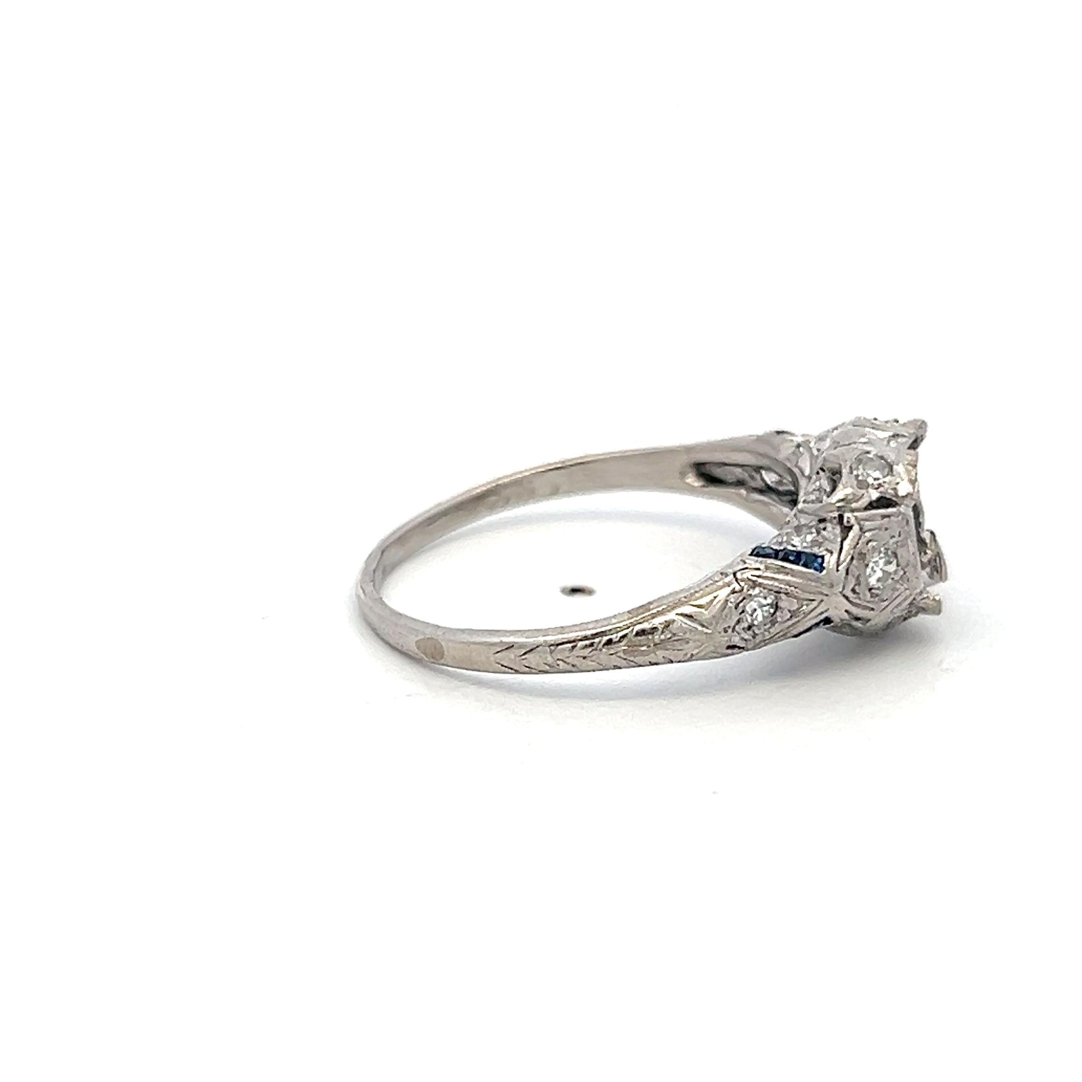 Platinum Semi Mount Ring with 0.1ct Diamonds & 0.04ct Sapphire Fits 7.8x6.3mm