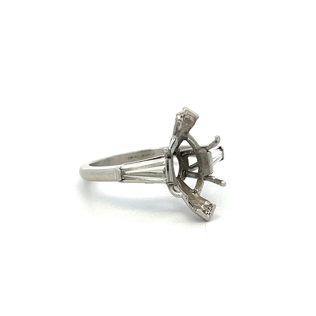 Platinum Semi Mount Ring 0.4ct Tapered Baguette Diamonds Fits 13.2x7.5mm 2.75ct+