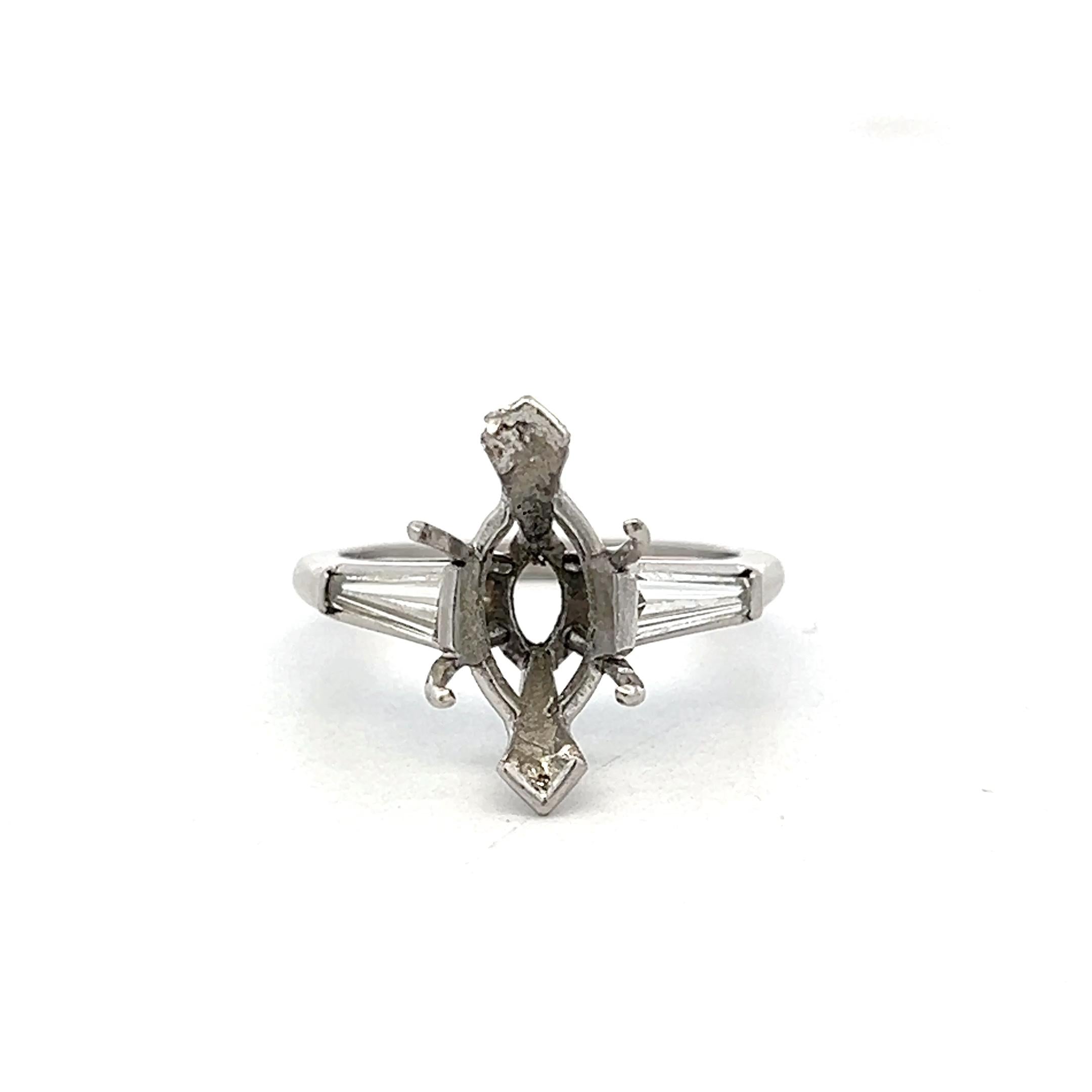 Platinum Semi Mount Ring 0.4ct Tapered Baguette Diamonds Fits 13.2x7.5mm 2.75ct+