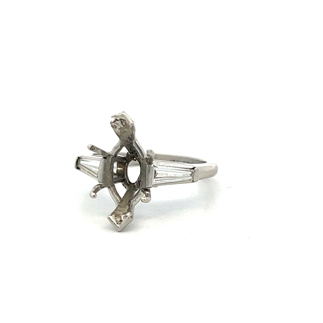 Platinum Semi Mount Ring 0.4ct Tapered Baguette Diamonds Fits 13.2x7.5mm 2.75ct+