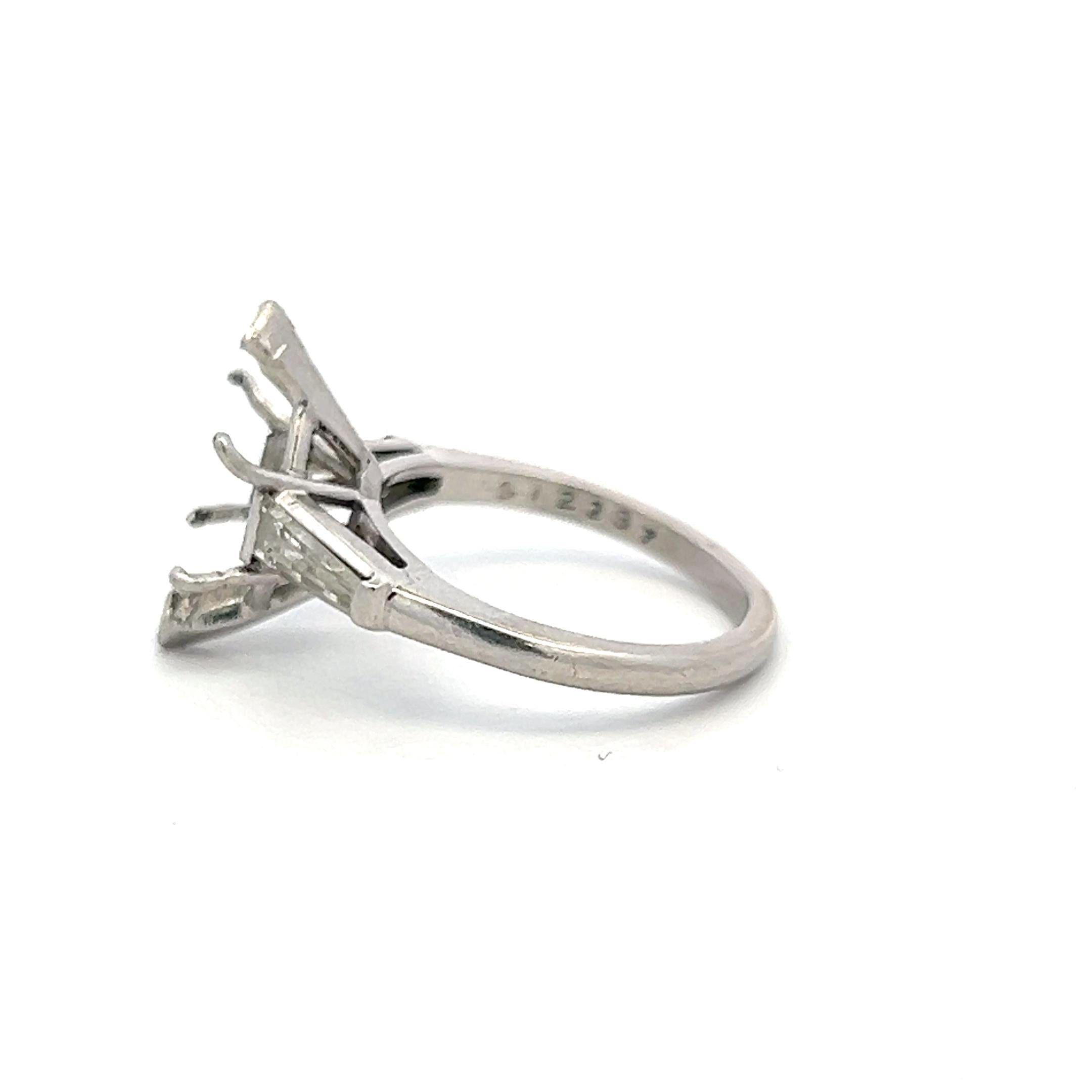 Platinum Semi Mount Ring 0.4ct Tapered Baguette Diamonds Fits 13.2x7.5mm 2.75ct+