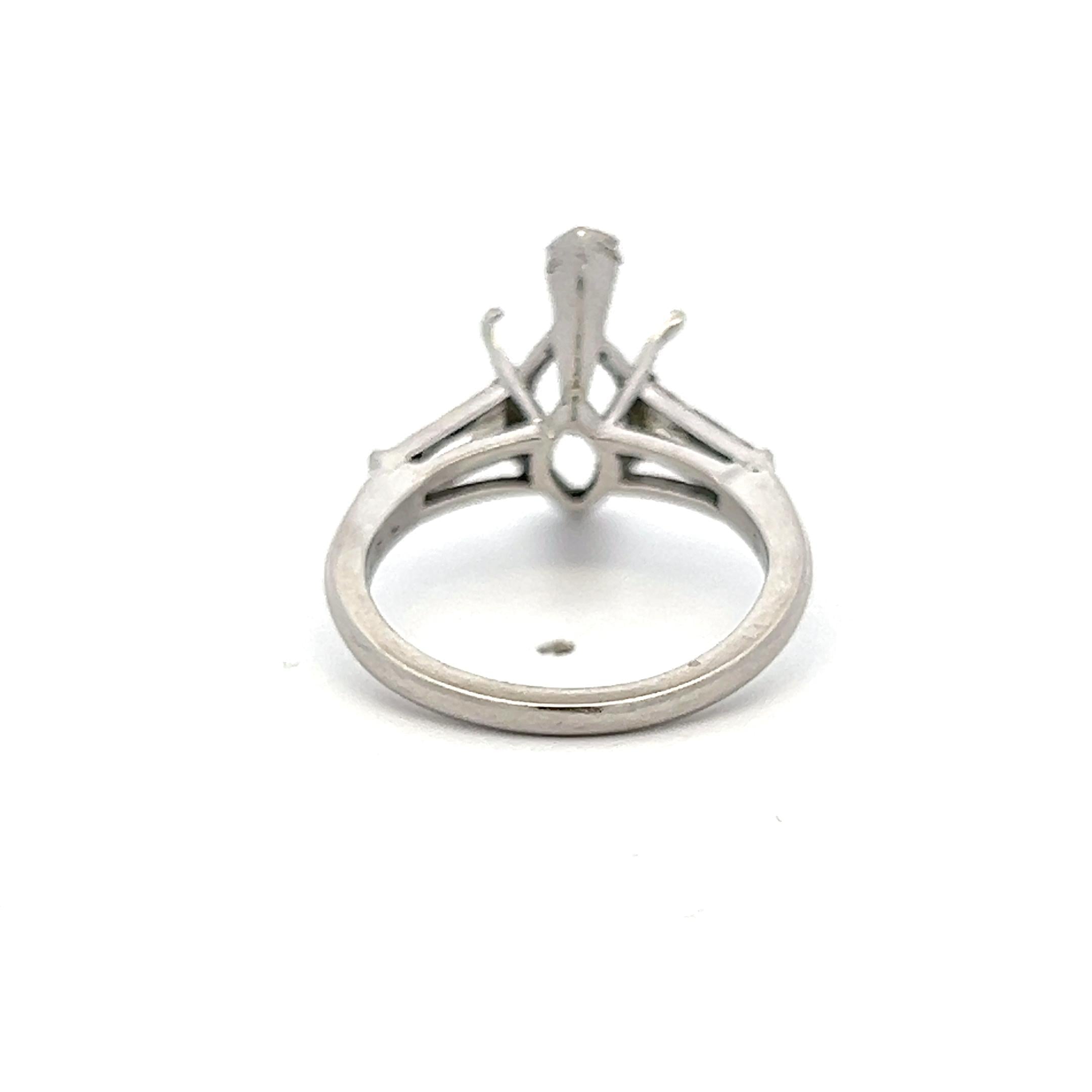 Platinum Semi Mount Ring 0.4ct Tapered Baguette Diamonds Fits 13.2x7.5mm 2.75ct+