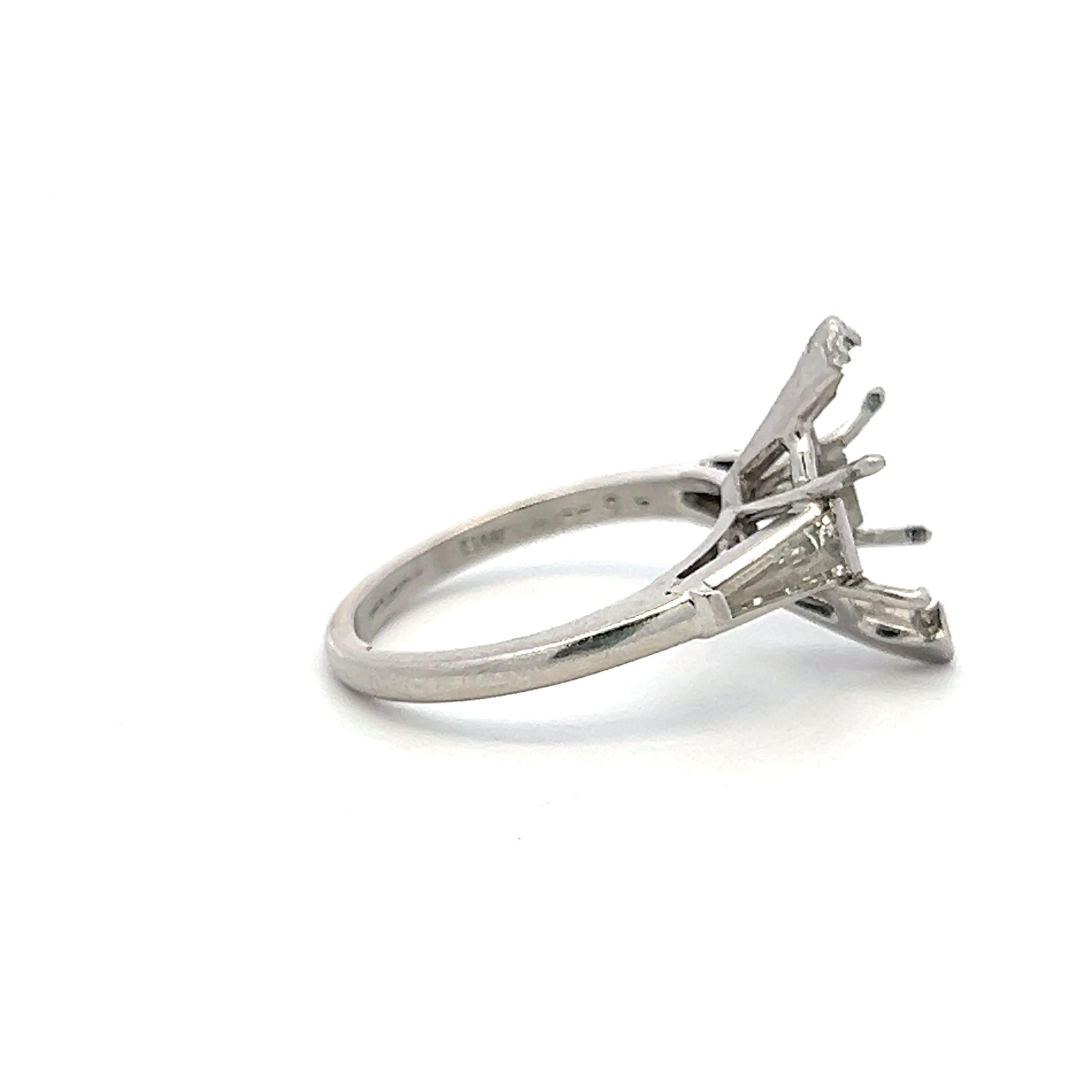 Platinum Semi Mount Ring 0.4ct Tapered Baguette Diamonds Fits 13.2x7.5mm 2.75ct+