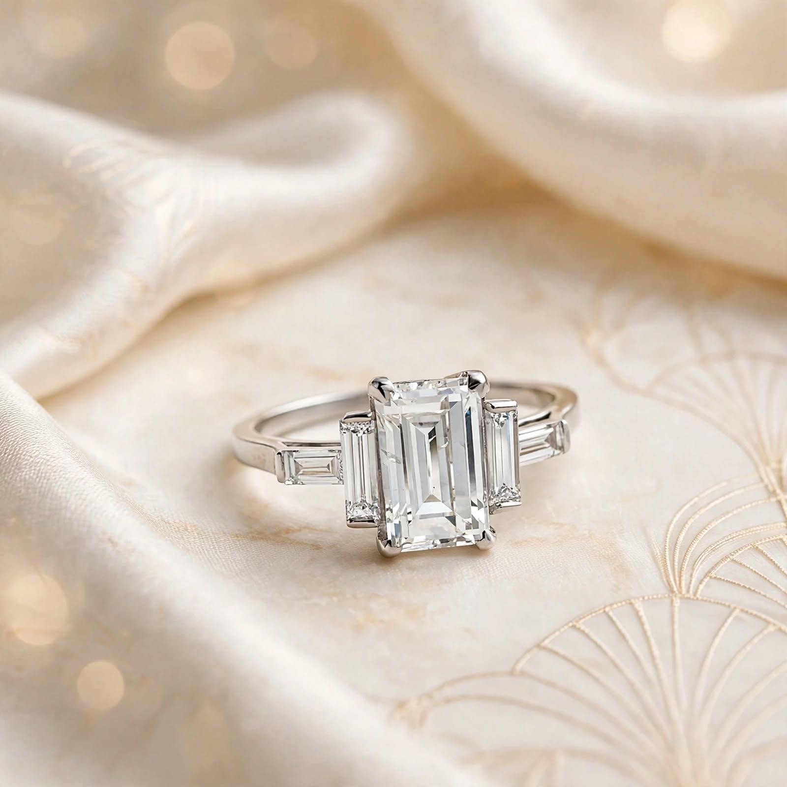 Platinum Engagement Ring with 2.33 Carat Baguette Shaped Diamonds I I1 GIA