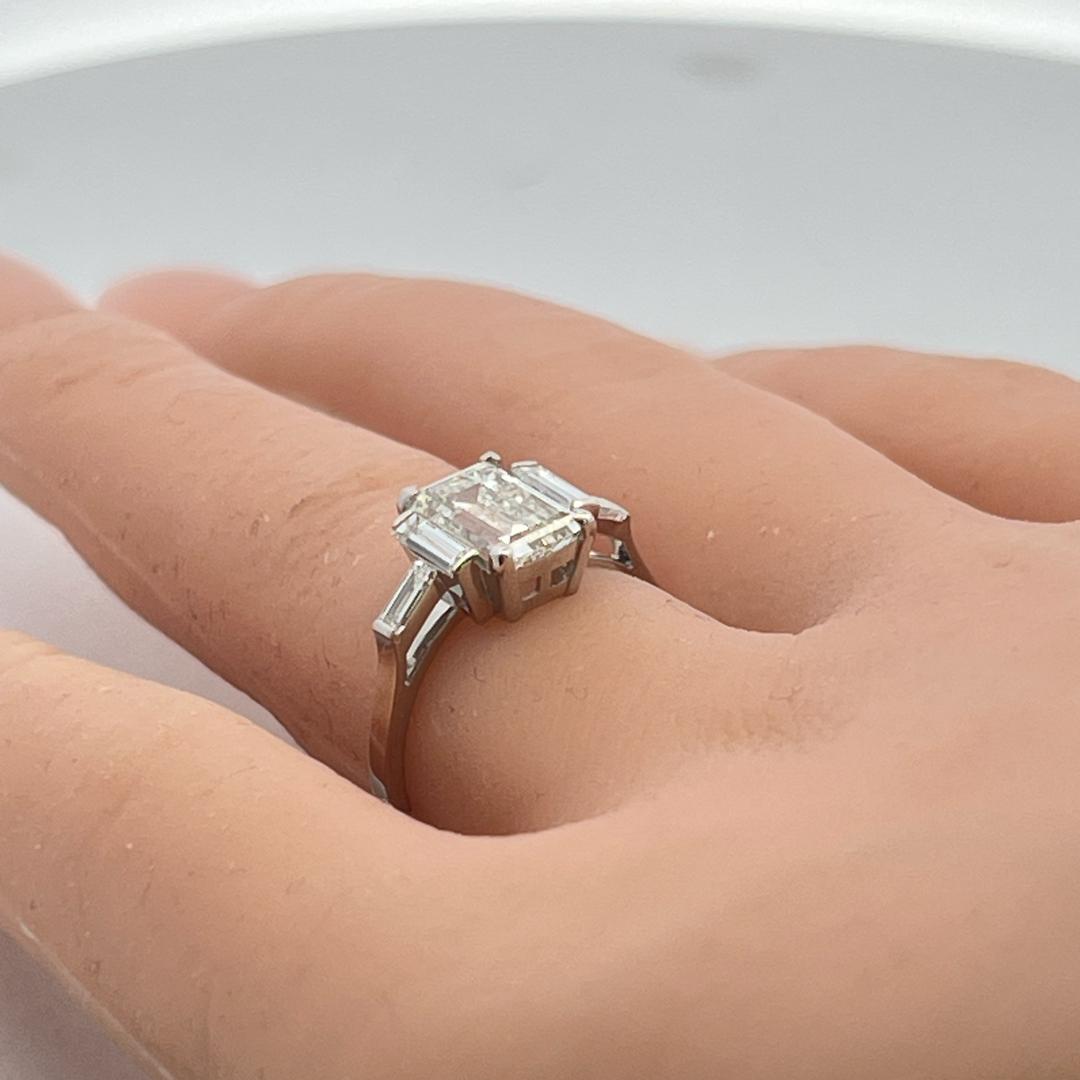 Platinum Engagement Ring with 2.33 Carat Baguette Shaped Diamonds I I1 GIA