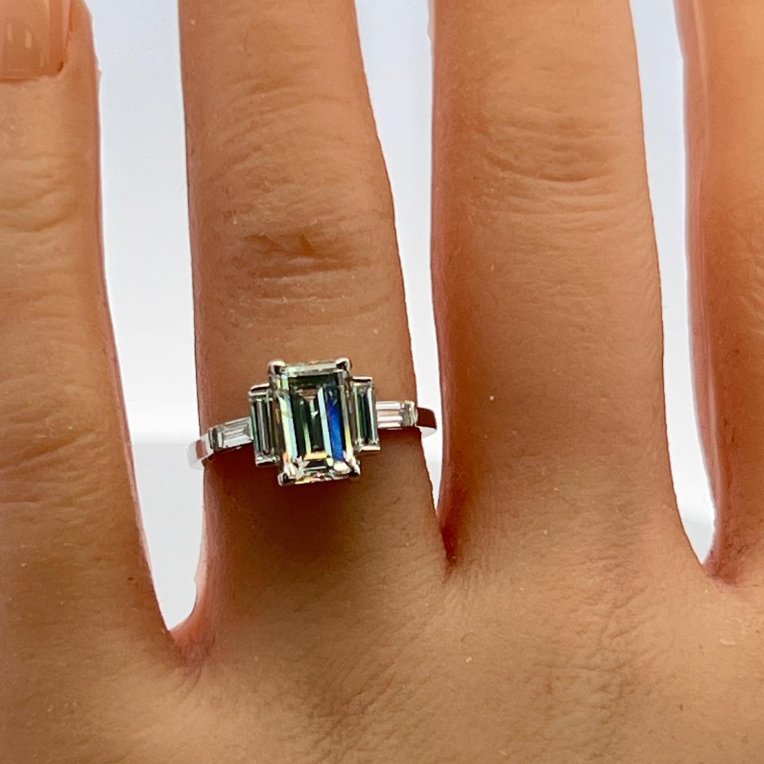Platinum Engagement Ring with 2.33 Carat Baguette Shaped Diamonds I I1 GIA
