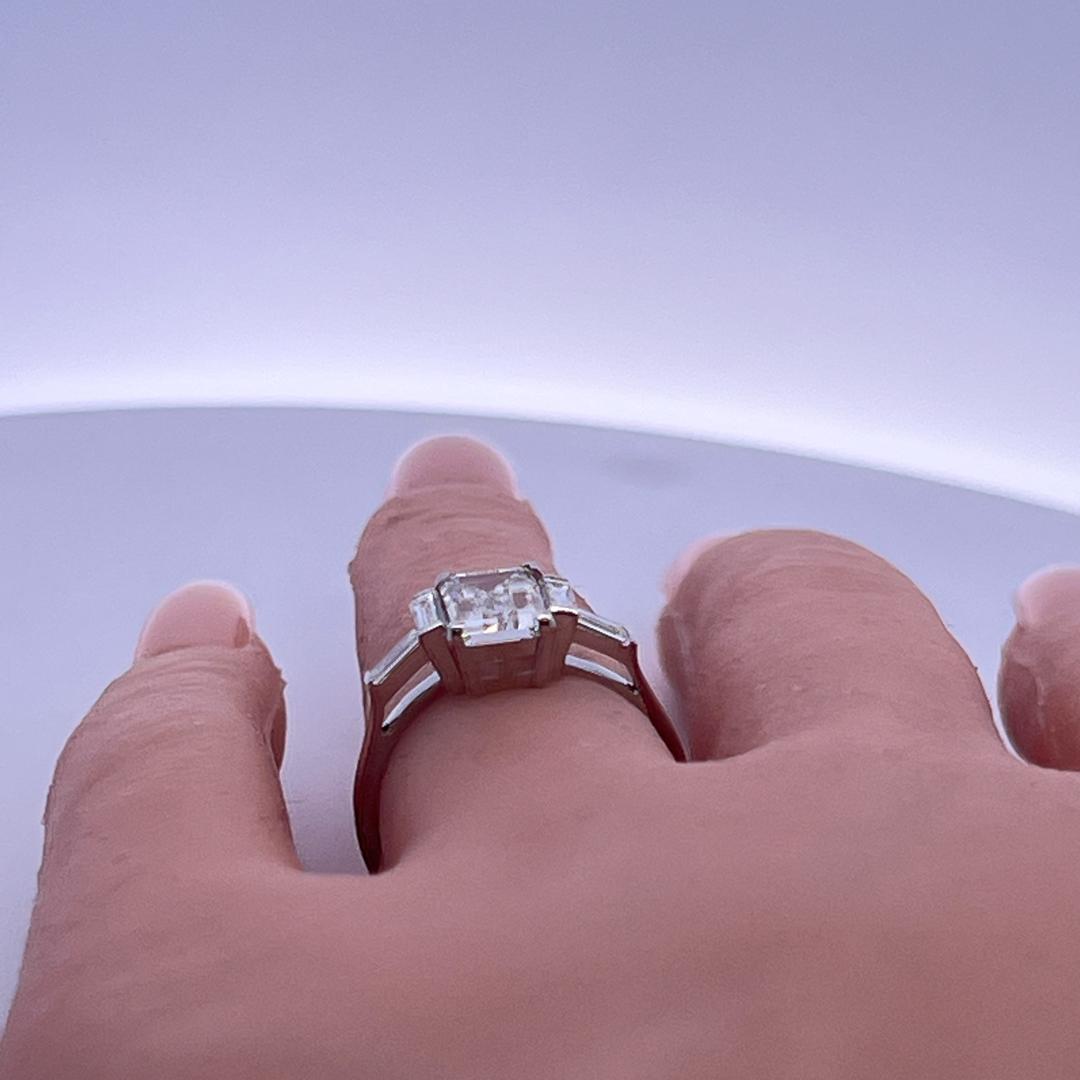 Platinum Engagement Ring with 2.33 Carat Baguette Shaped Diamonds I I1 GIA