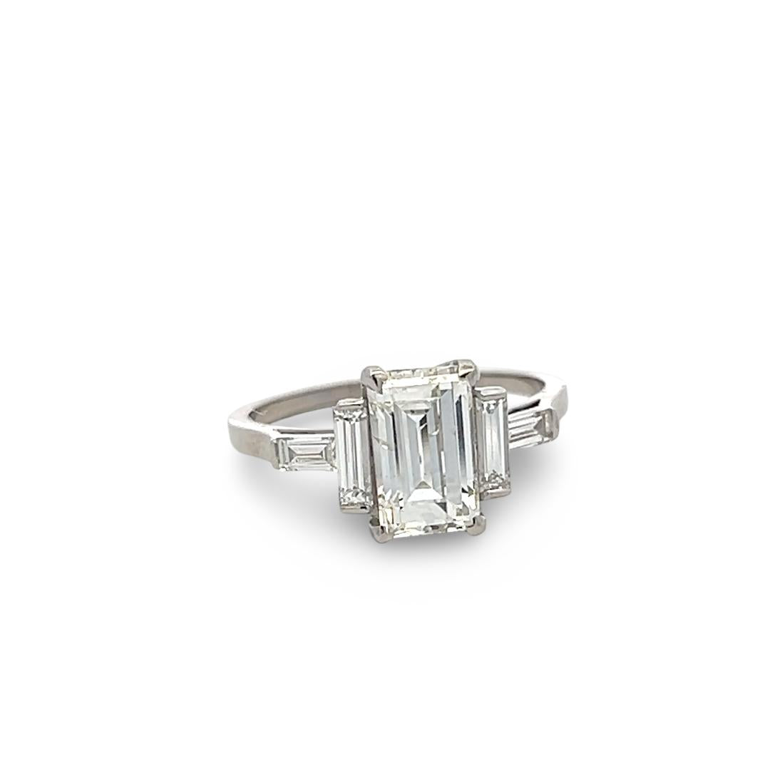 Platinum Engagement Ring with 2.33 Carat Baguette Shaped Diamonds I I1 GIA