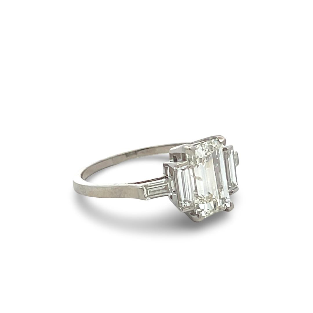 Platinum Engagement Ring with 2.33 Carat Baguette Shaped Diamonds I I1 GIA