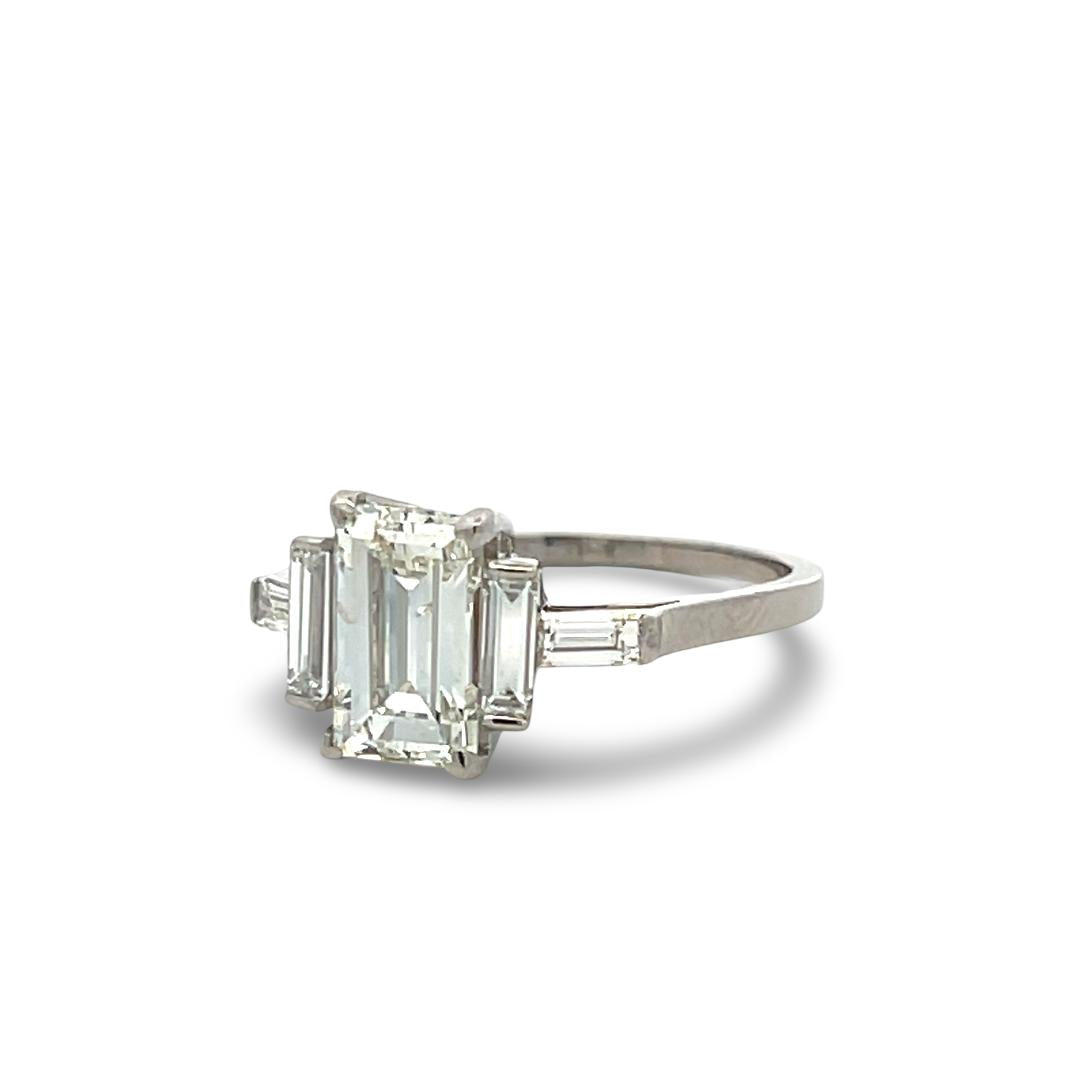 Platinum Engagement Ring with 2.33 Carat Baguette Shaped Diamonds I I1 GIA