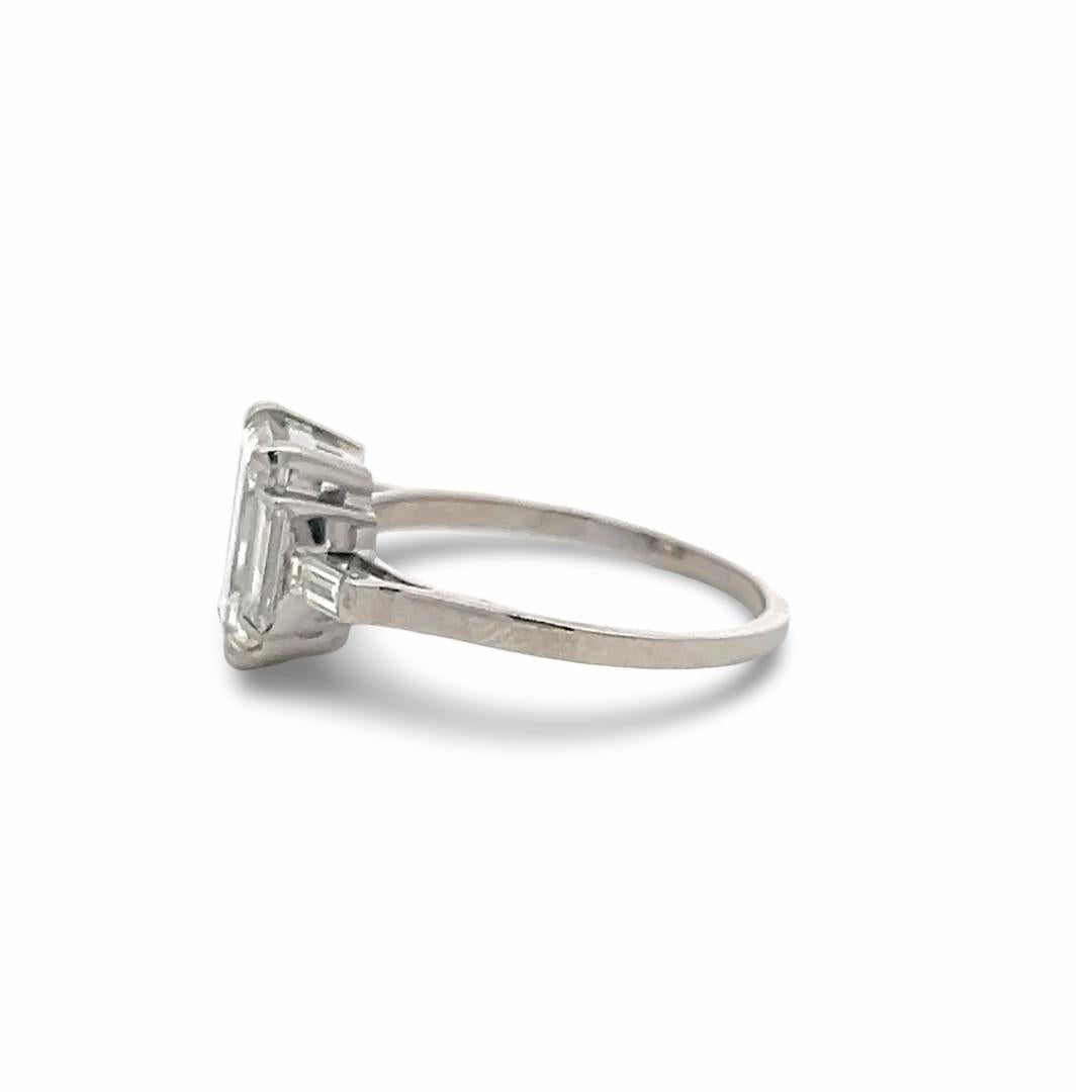 Platinum Engagement Ring with 2.33 Carat Baguette Shaped Diamonds I I1 GIA
