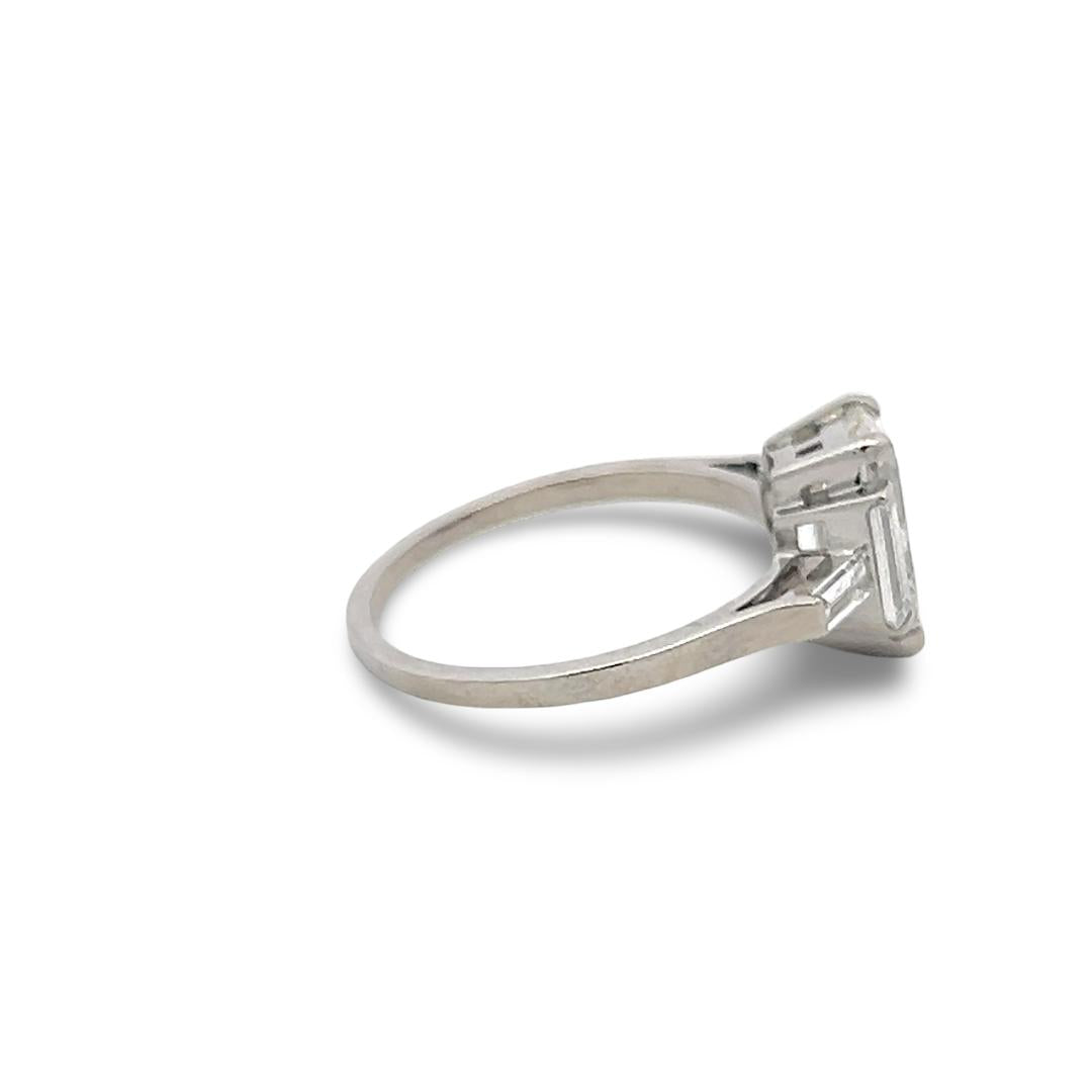 Platinum Engagement Ring with 2.33 Carat Baguette Shaped Diamonds I I1 GIA