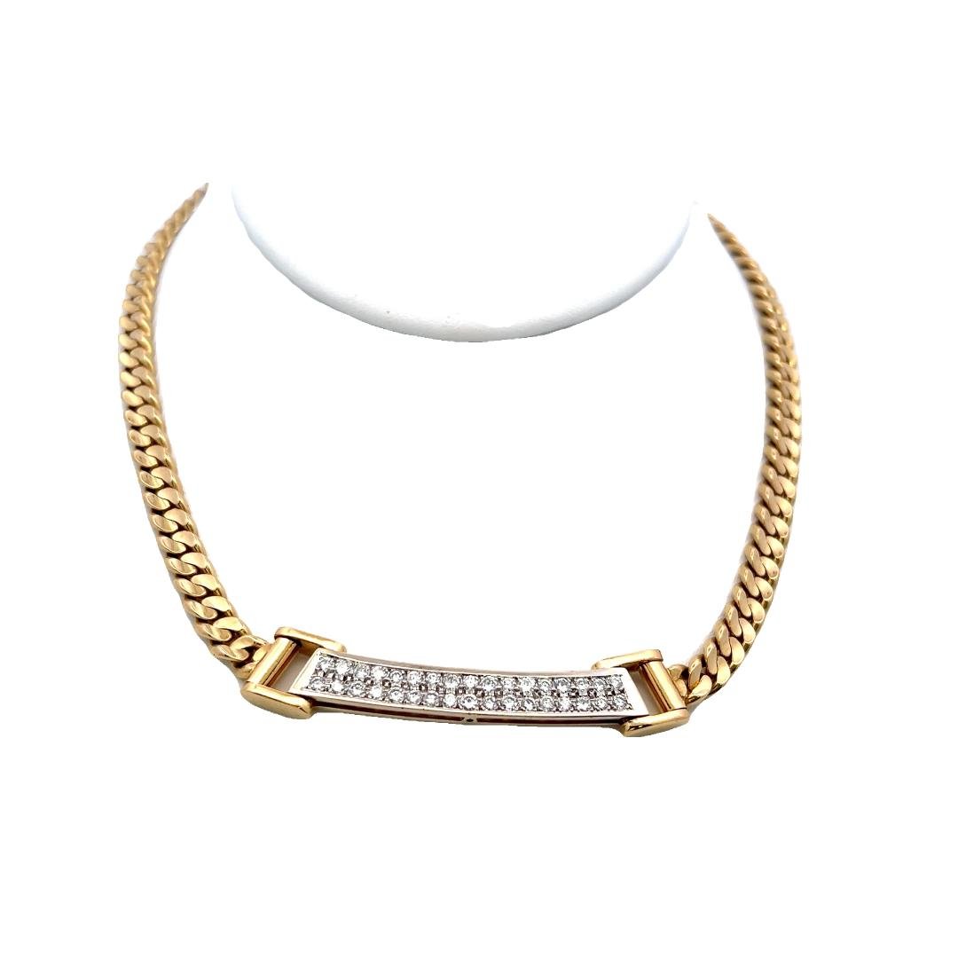 18K Yellow Gold Choker Necklace with 1.3 Carat Round  I VS Diamonds 15 Inches