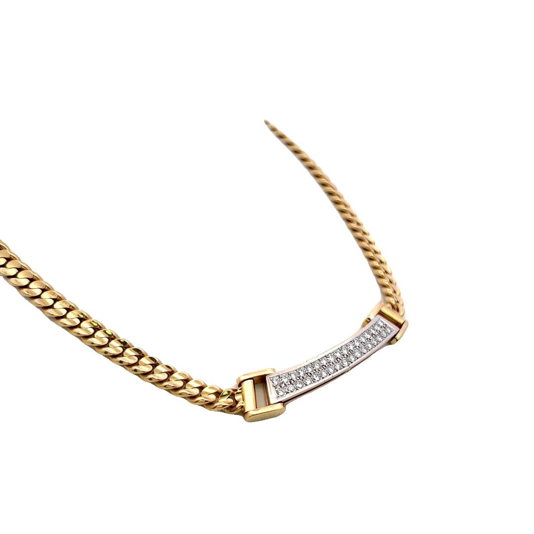 18K Yellow Gold Choker Necklace with 1.3 Carat Round  I VS Diamonds 15 Inches