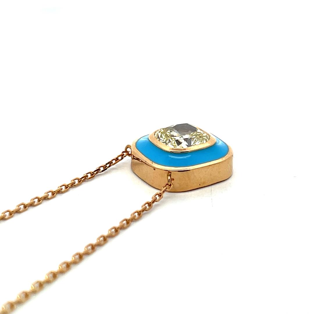 18K Yellow Gold Pendant Necklace with 2.59 Carat Cushion Diamonds FY SI2 GIA