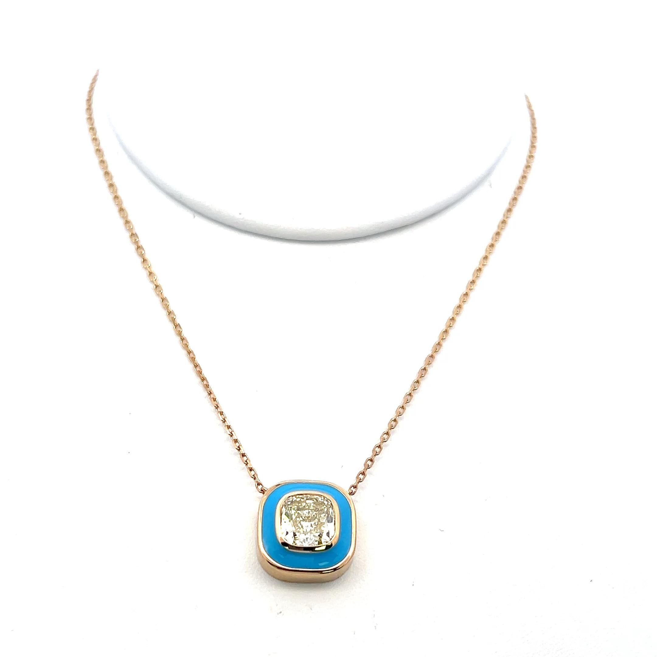 18K Yellow Gold Pendant Necklace with 2.59 Carat Cushion Diamonds FY SI2 GIA