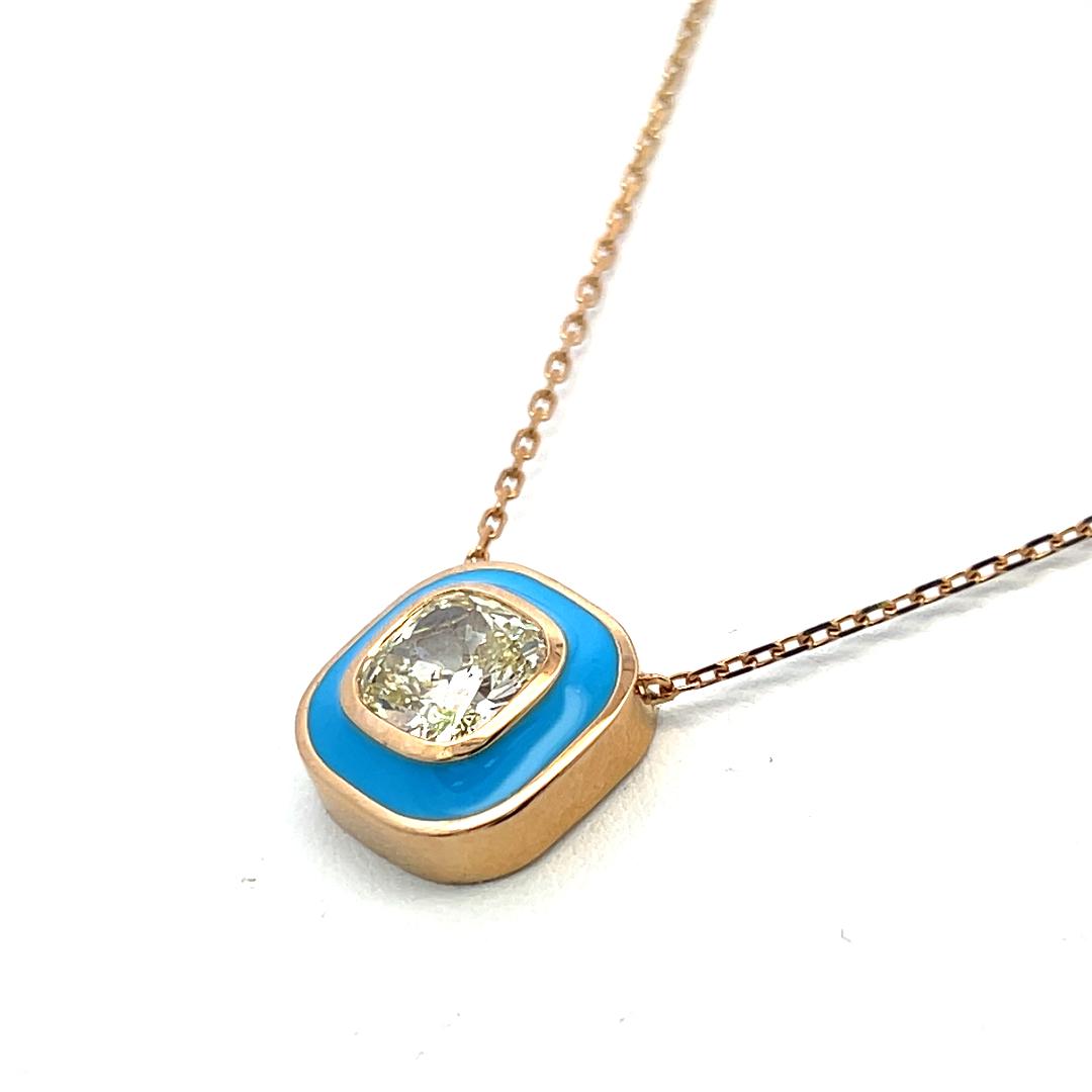 18K Yellow Gold Pendant Necklace with 2.59 Carat Cushion Diamonds FY SI2 GIA