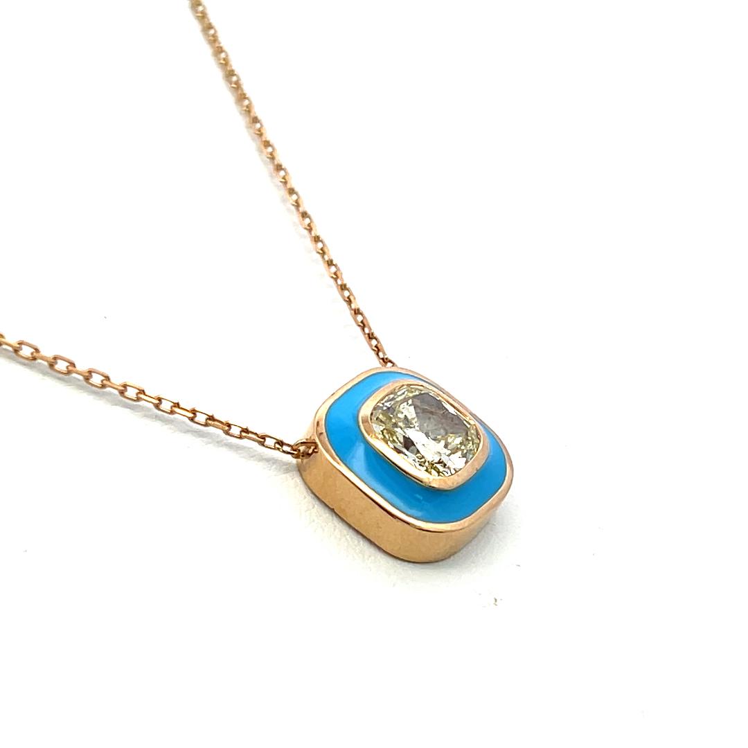 18K Yellow Gold Pendant Necklace with 2.59 Carat Cushion Diamonds FY SI2 GIA