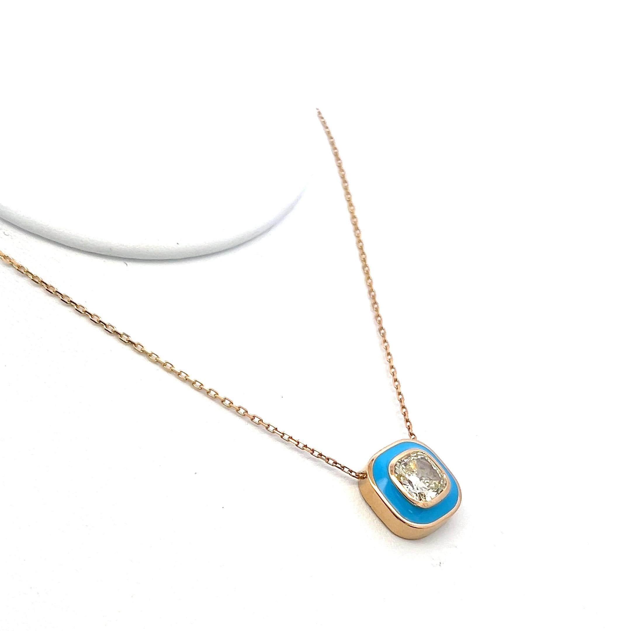 18K Yellow Gold Pendant Necklace with 2.59 Carat Cushion Diamonds FY SI2 GIA