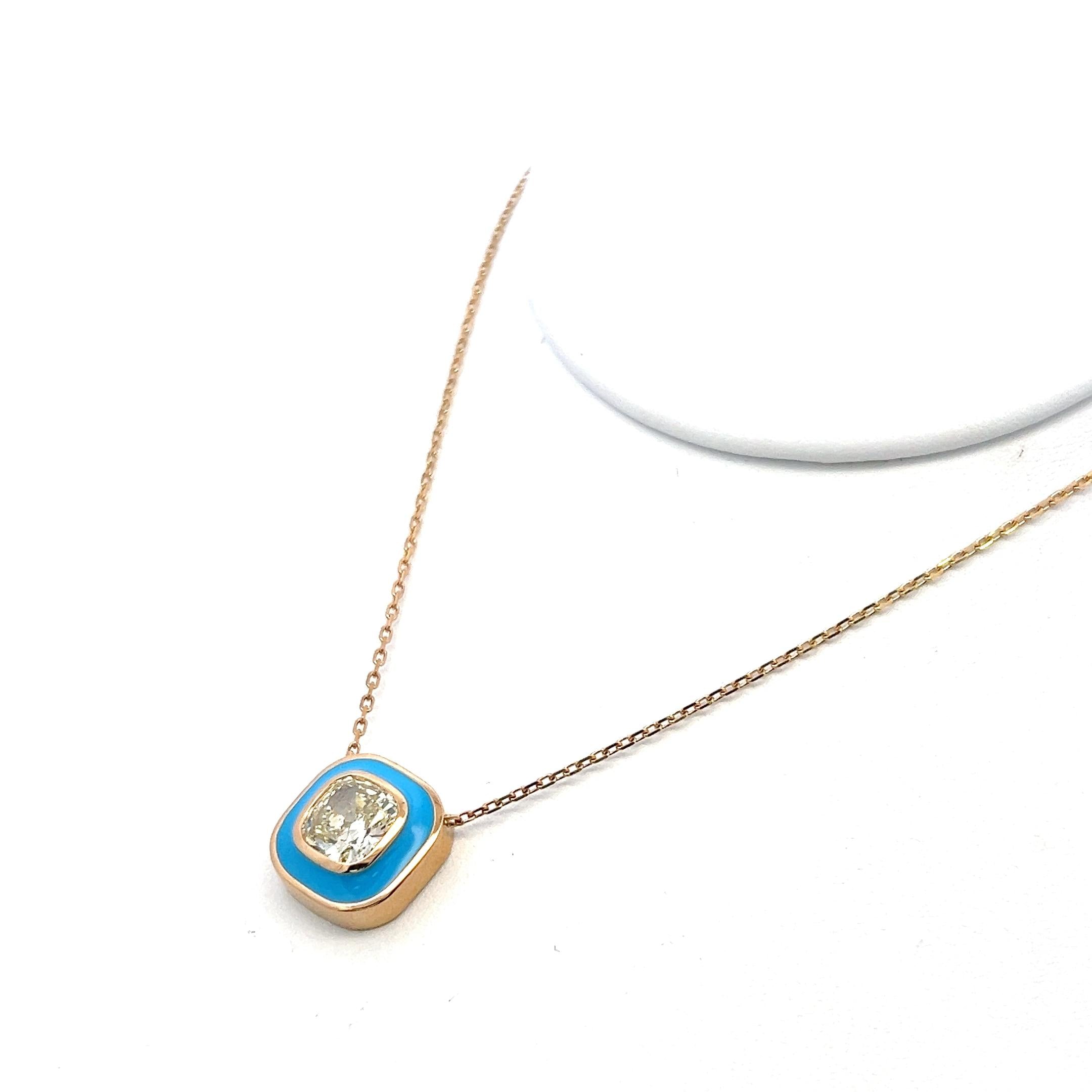 18K Yellow Gold Pendant Necklace with 2.59 Carat Cushion Diamonds FY SI2 GIA