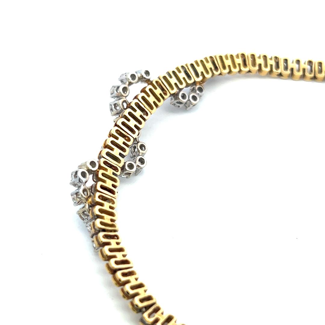 Vintage 18K Yellow Gold Collar Necklace with 3 Carat Round H VS Diamonds
