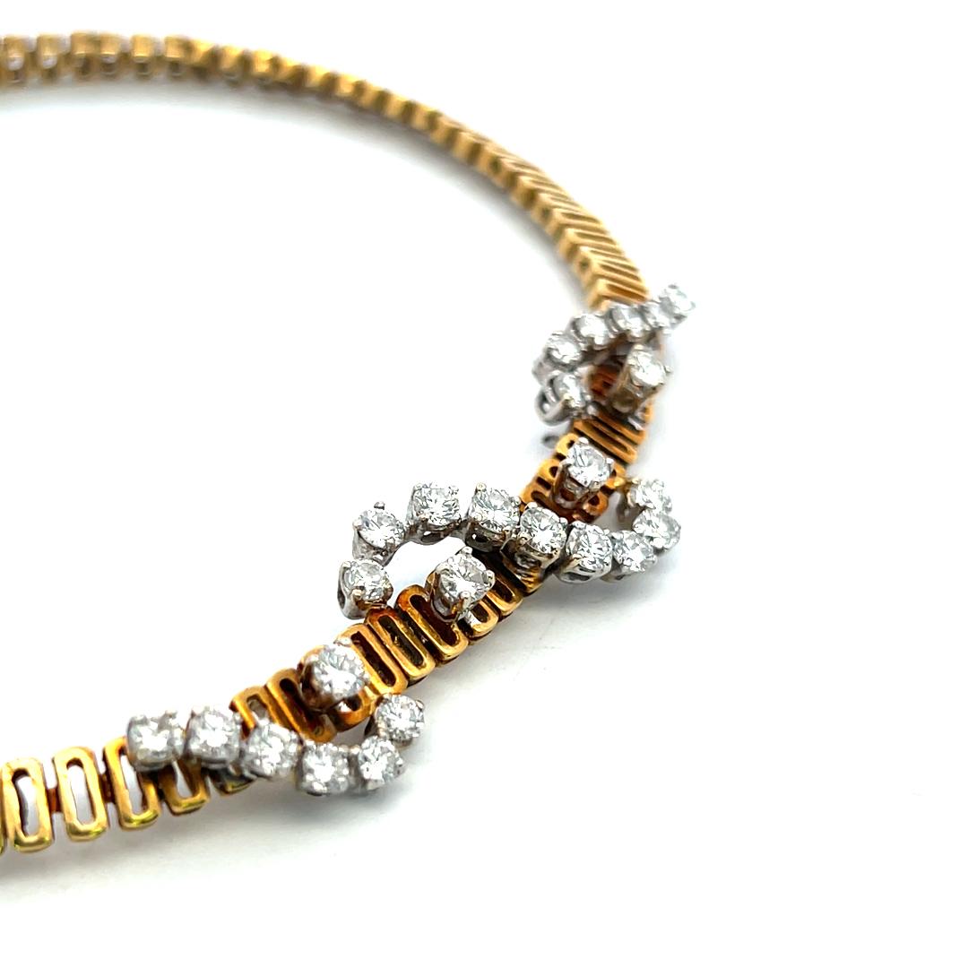 Vintage 18K Yellow Gold Collar Necklace with 3 Carat Round H VS Diamonds