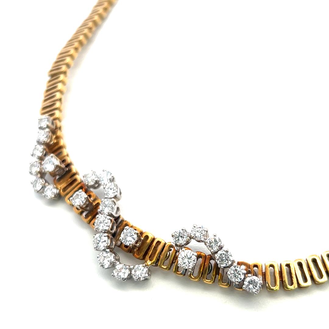 Vintage 18K Yellow Gold Collar Necklace with 3 Carat Round H VS Diamonds