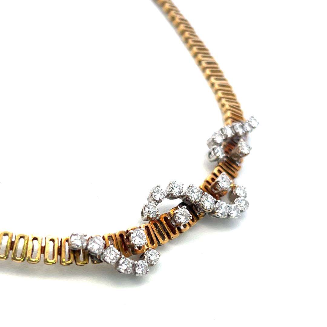 Vintage 18K Yellow Gold Collar Necklace with 3 Carat Round H VS Diamonds