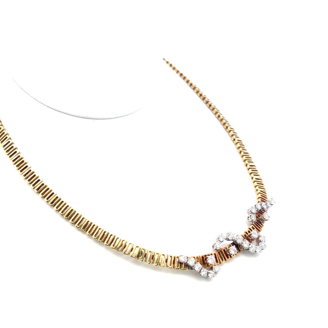 Vintage 18K Yellow Gold Collar Necklace with 3 Carat Round H VS Diamonds