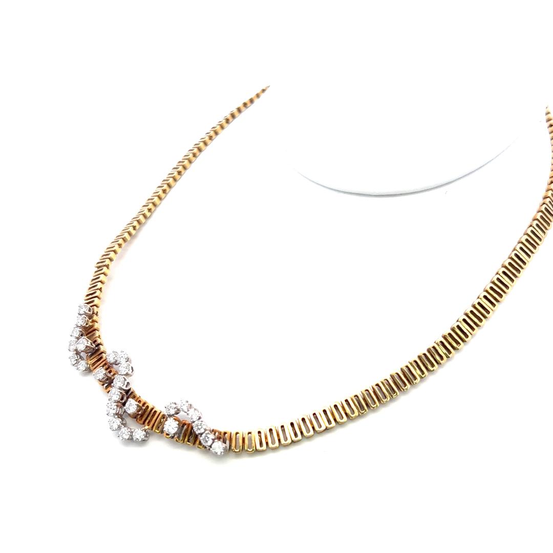 Vintage 18K Yellow Gold Collar Necklace with 3 Carat Round H VS Diamonds