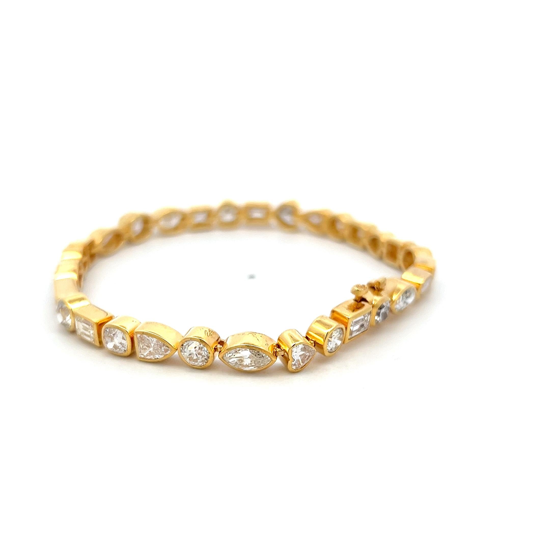 14K Yellow Gold Tennis Bracelet with 9.64 Carat Mixed Shape Diamonds 7 Inch
