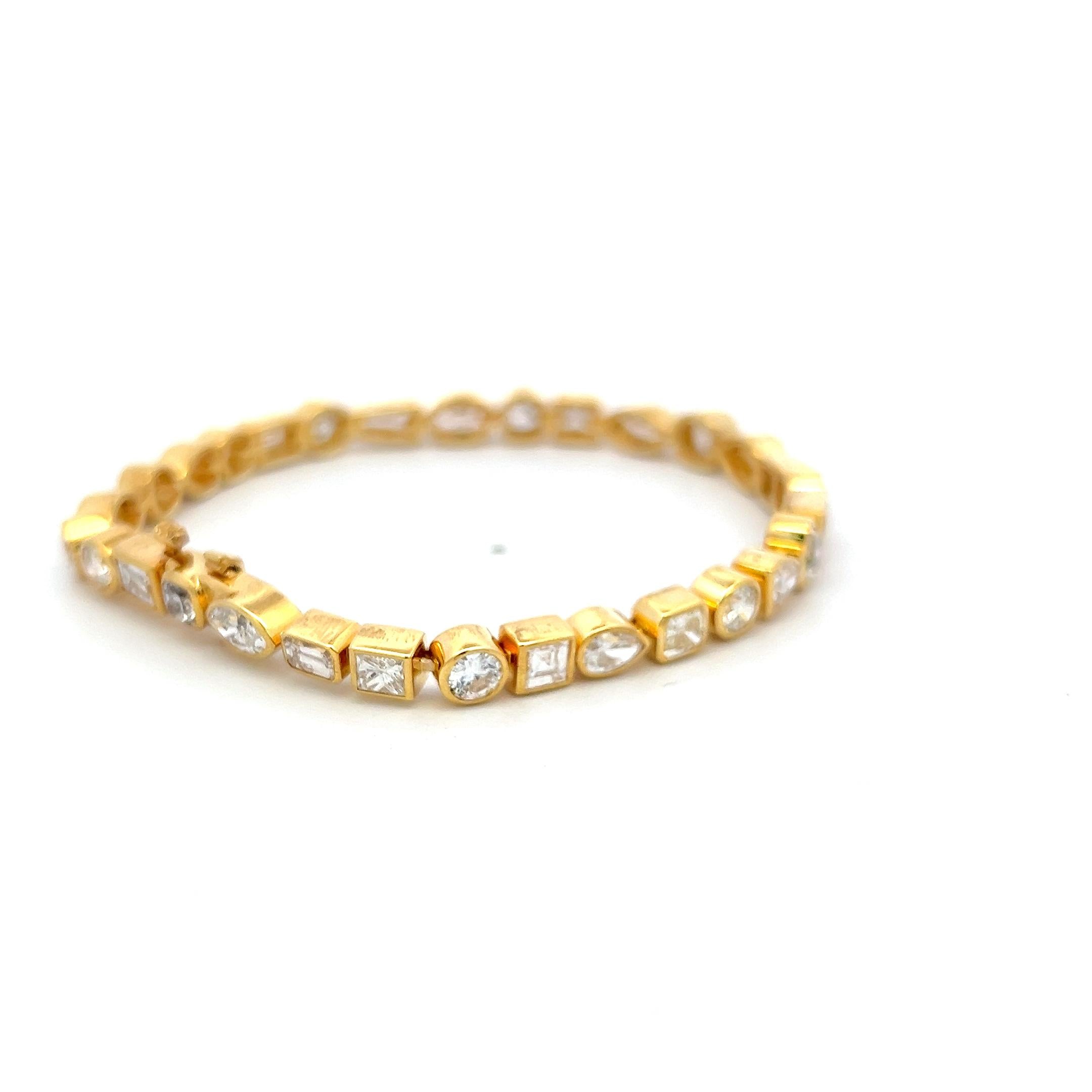 14K Yellow Gold Tennis Bracelet with 9.64 Carat Mixed Shape Diamonds 7 Inch