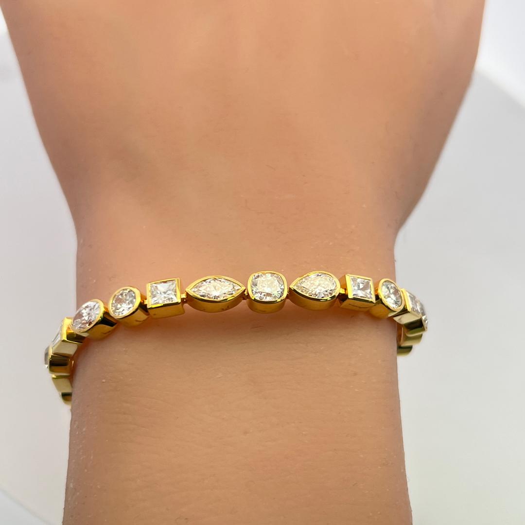 14K Yellow Gold Tennis Bracelet with 9.64 Carat Mixed Shape Diamonds 7 Inch