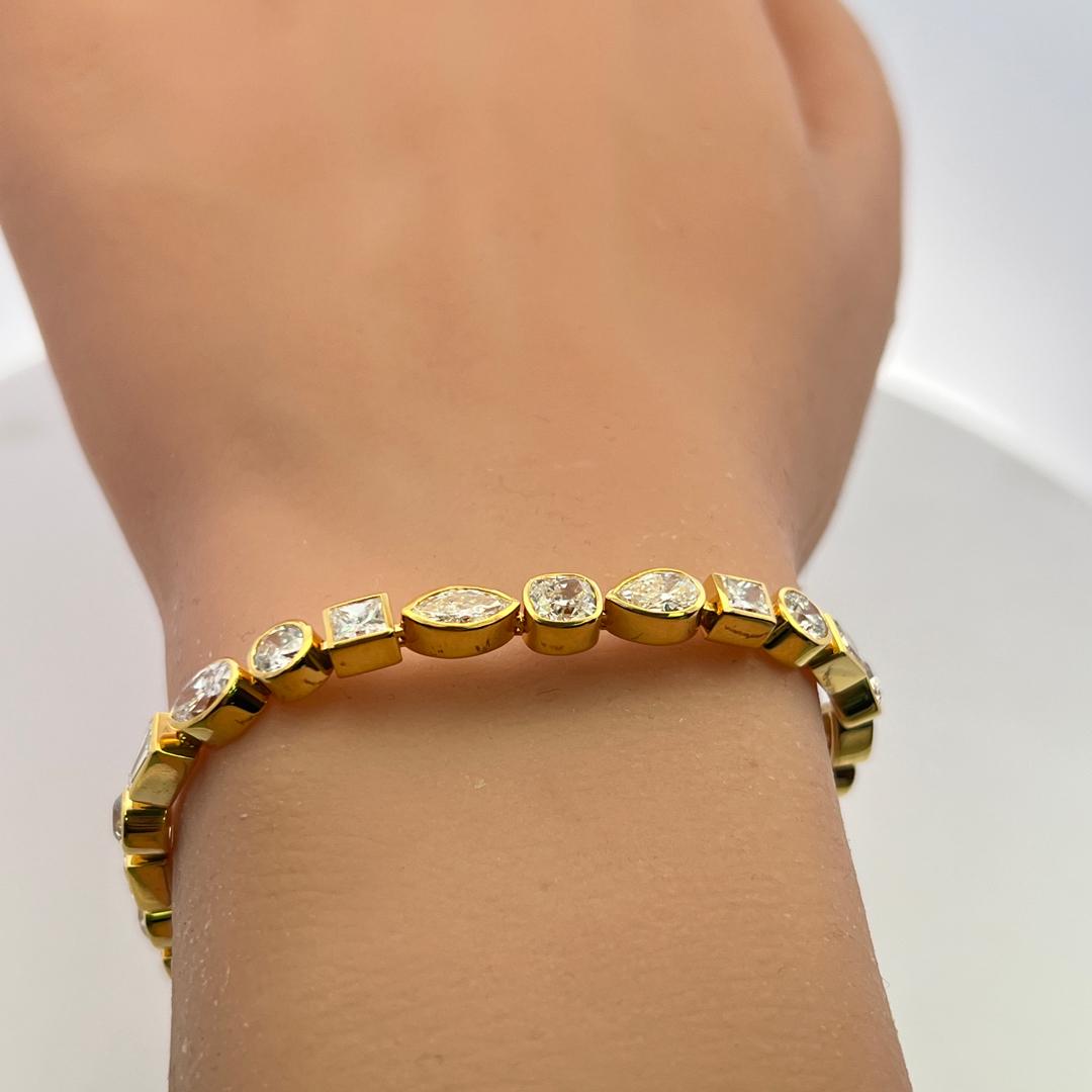 14K Yellow Gold Tennis Bracelet with 9.64 Carat Mixed Shape Diamonds 7 Inch
