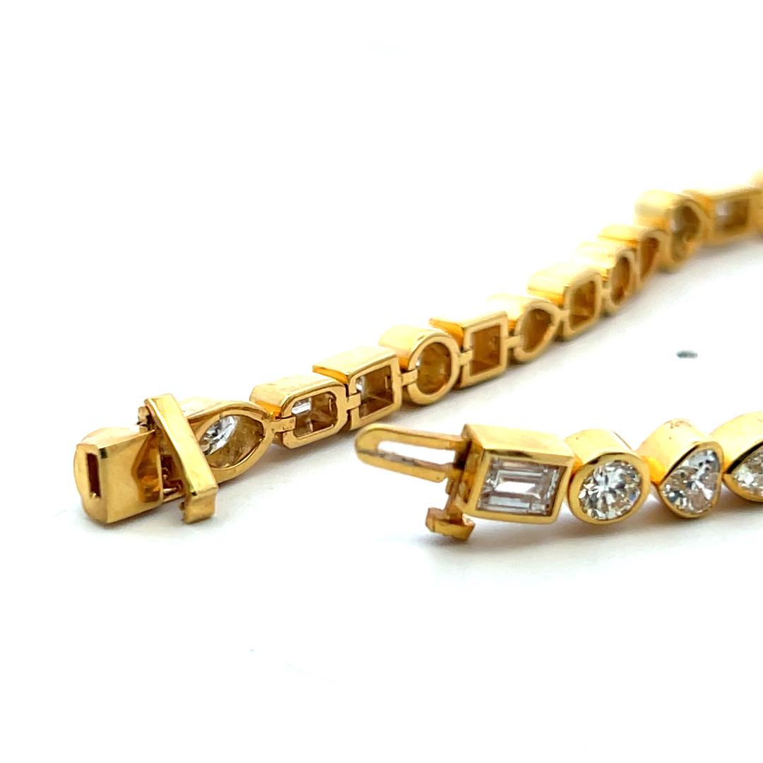 14K Yellow Gold Tennis Bracelet with 9.64 Carat Mixed Shape Diamonds 7 Inch