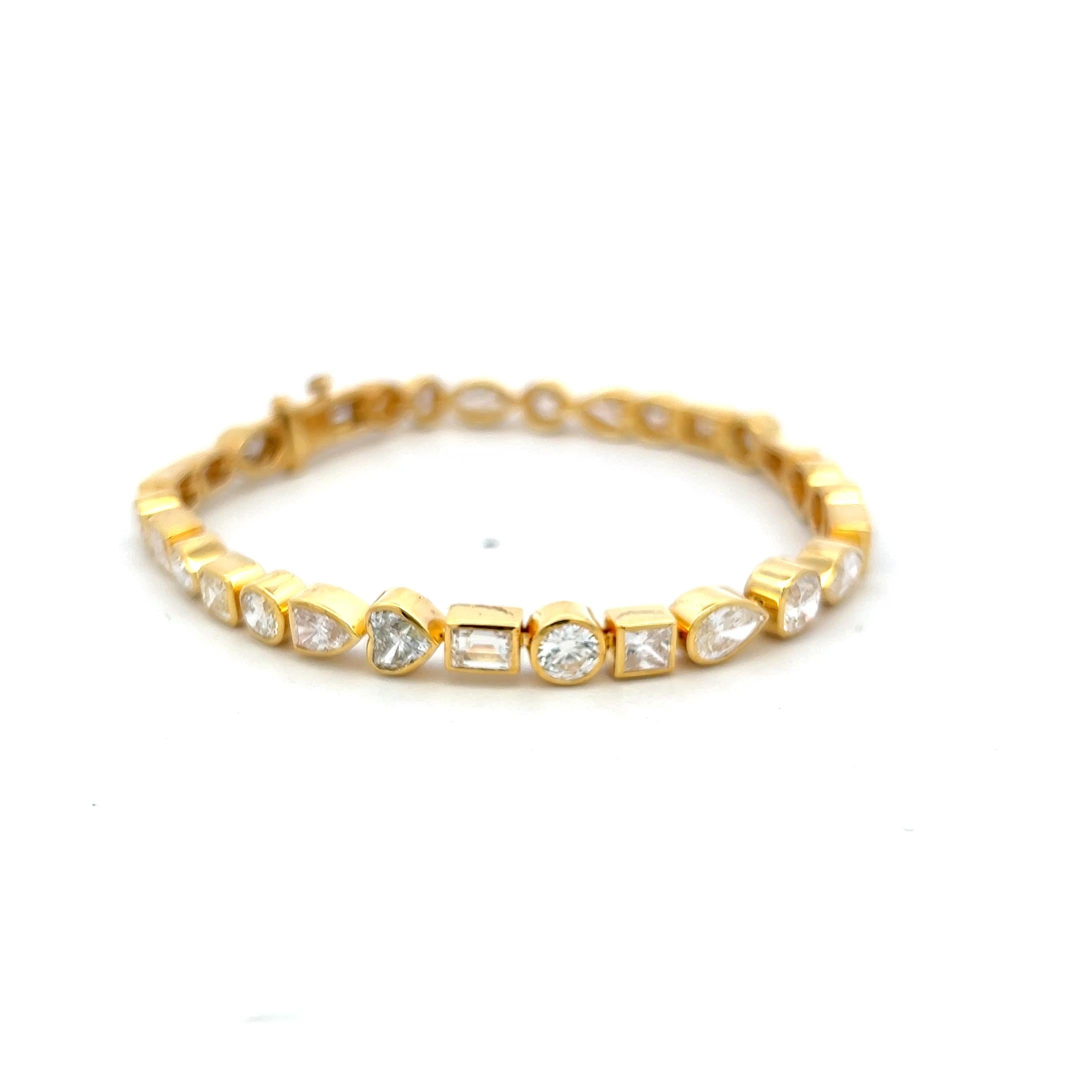 14K Yellow Gold Tennis Bracelet with 9.64 Carat Mixed Shape Diamonds 7 Inch