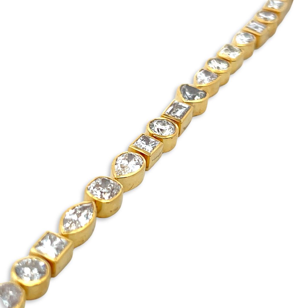 14K Yellow Gold Tennis Bracelet with 9.64 Carat Mixed Shape Diamonds 7 Inch