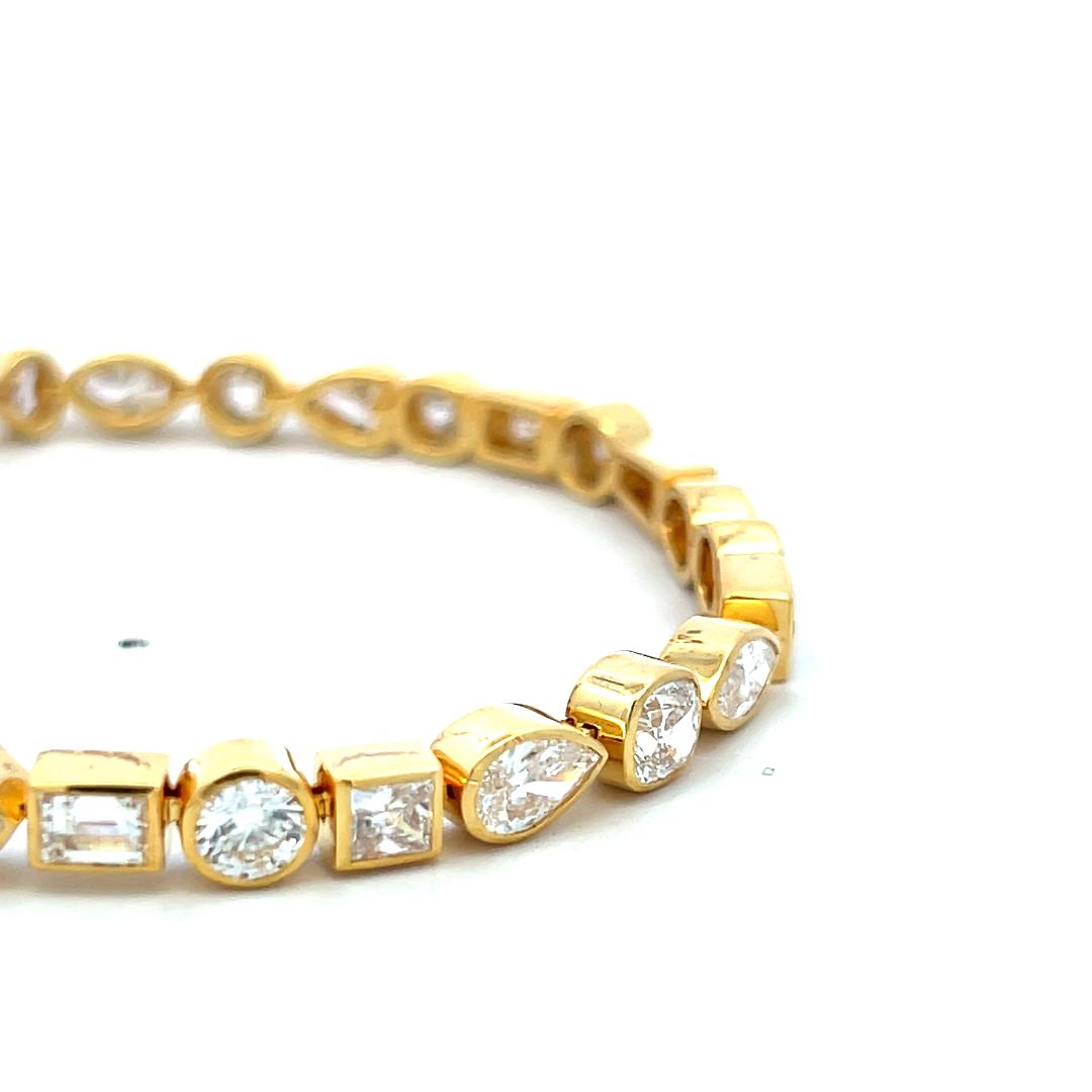 14K Yellow Gold Tennis Bracelet with 9.64 Carat Mixed Shape Diamonds 7 Inch