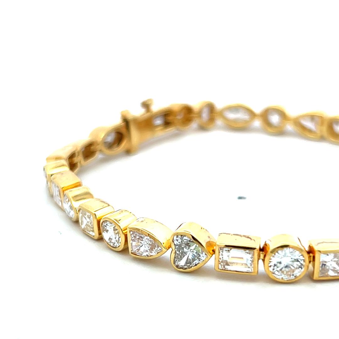 14K Yellow Gold Tennis Bracelet with 9.64 Carat Mixed Shape Diamonds 7 Inch