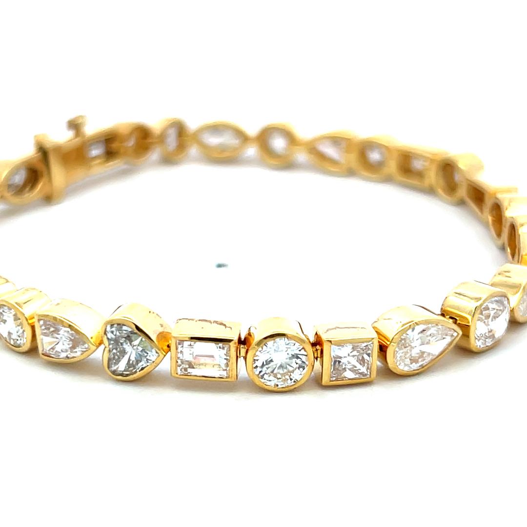 14K Yellow Gold Tennis Bracelet with 9.64 Carat Mixed Shape Diamonds 7 Inch