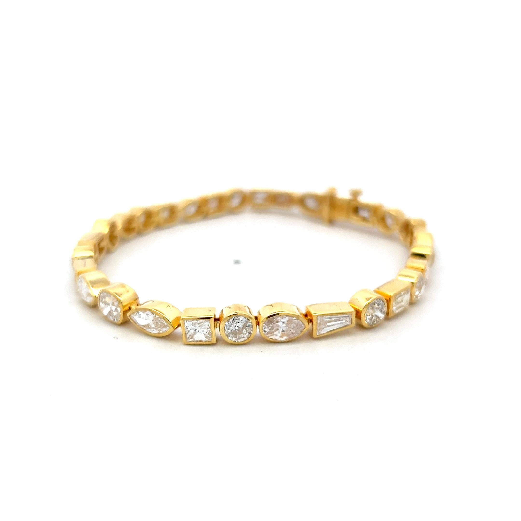 14K Yellow Gold Tennis Bracelet with 9.64 Carat Mixed Shape Diamonds 7 Inch