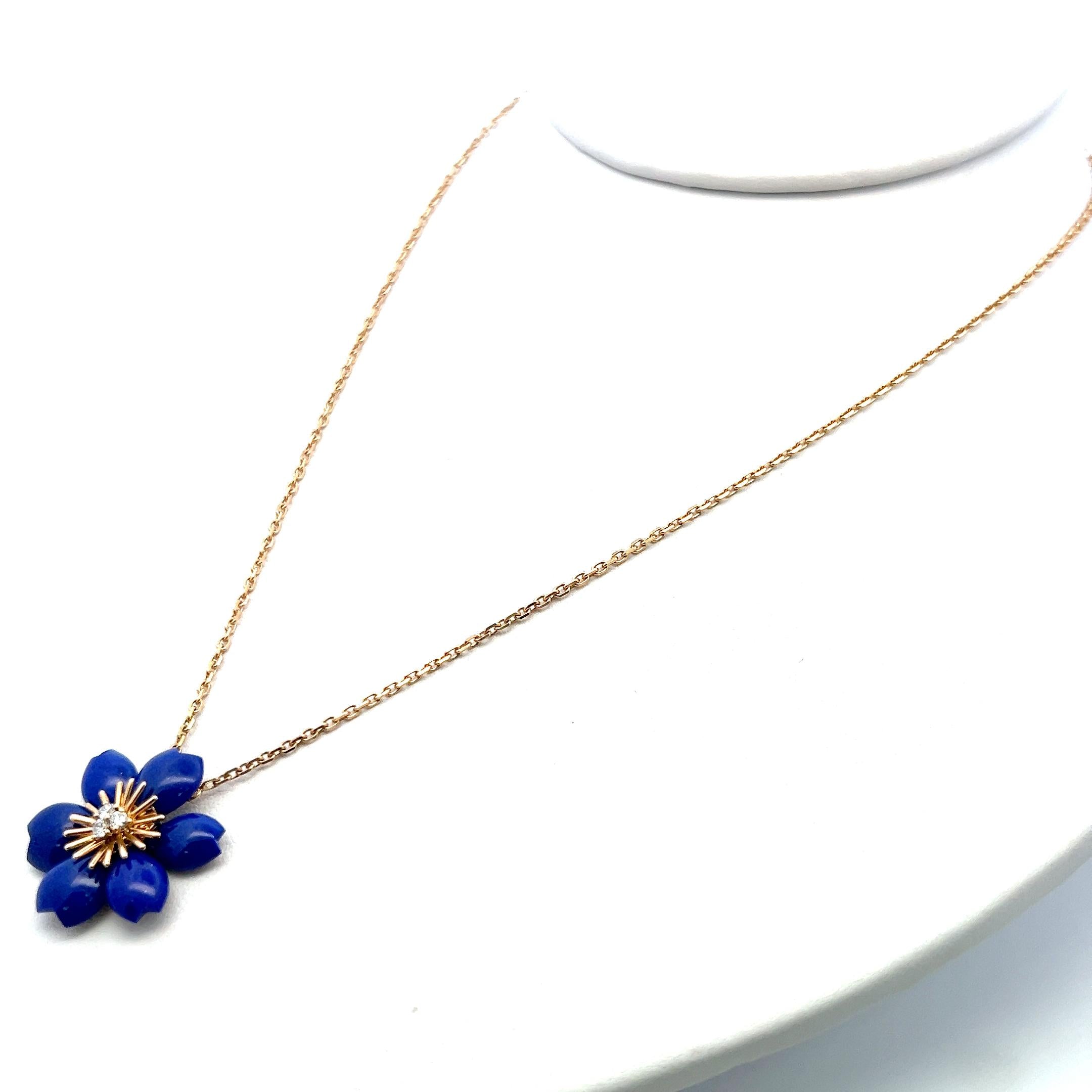 Van Cleef & Arpels 18K YG Pendant Necklace with 0.1 Carat Diamond & Lapis Lazuli