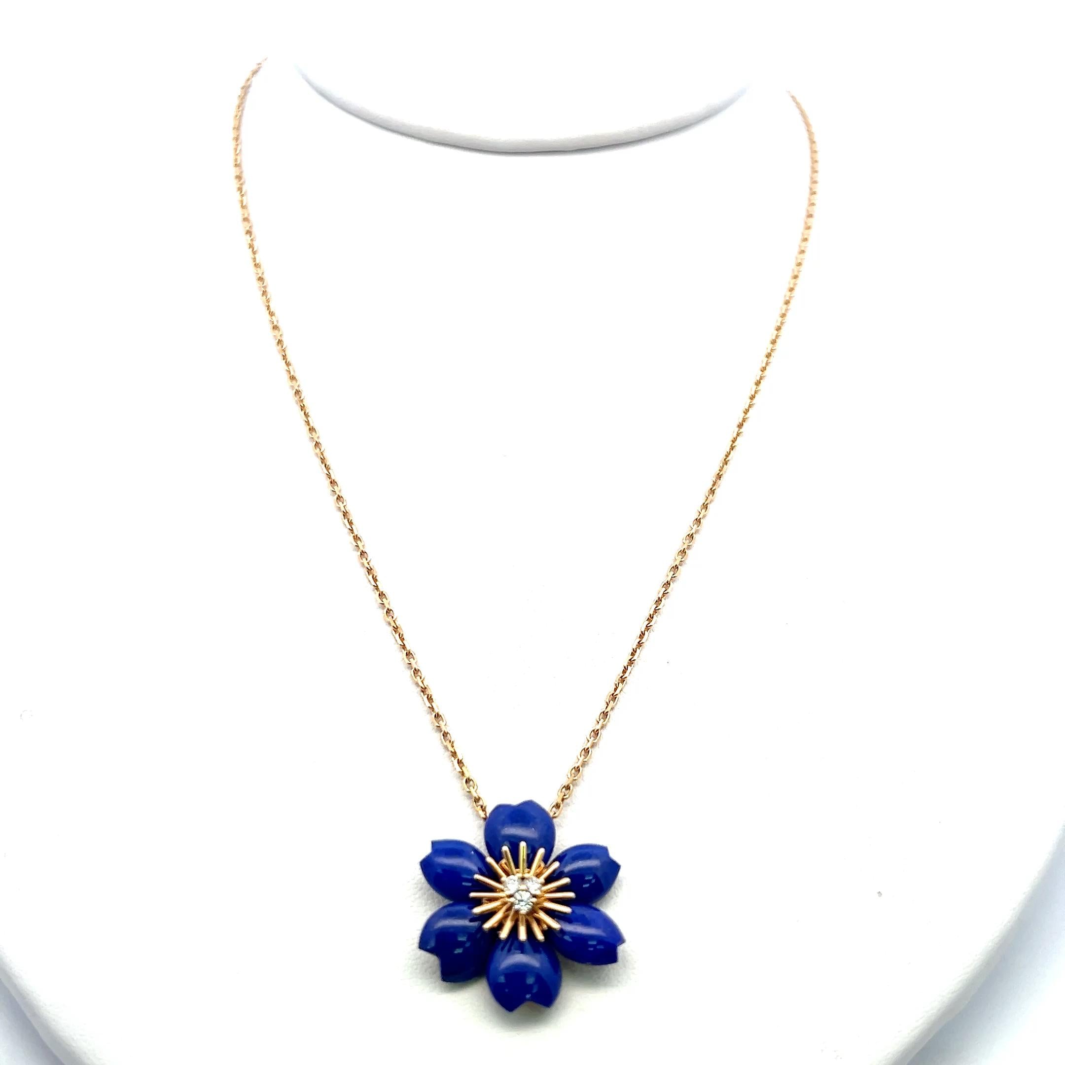 Van Cleef & Arpels 18K YG Pendant Necklace with 0.1 Carat Diamond & Lapis Lazuli