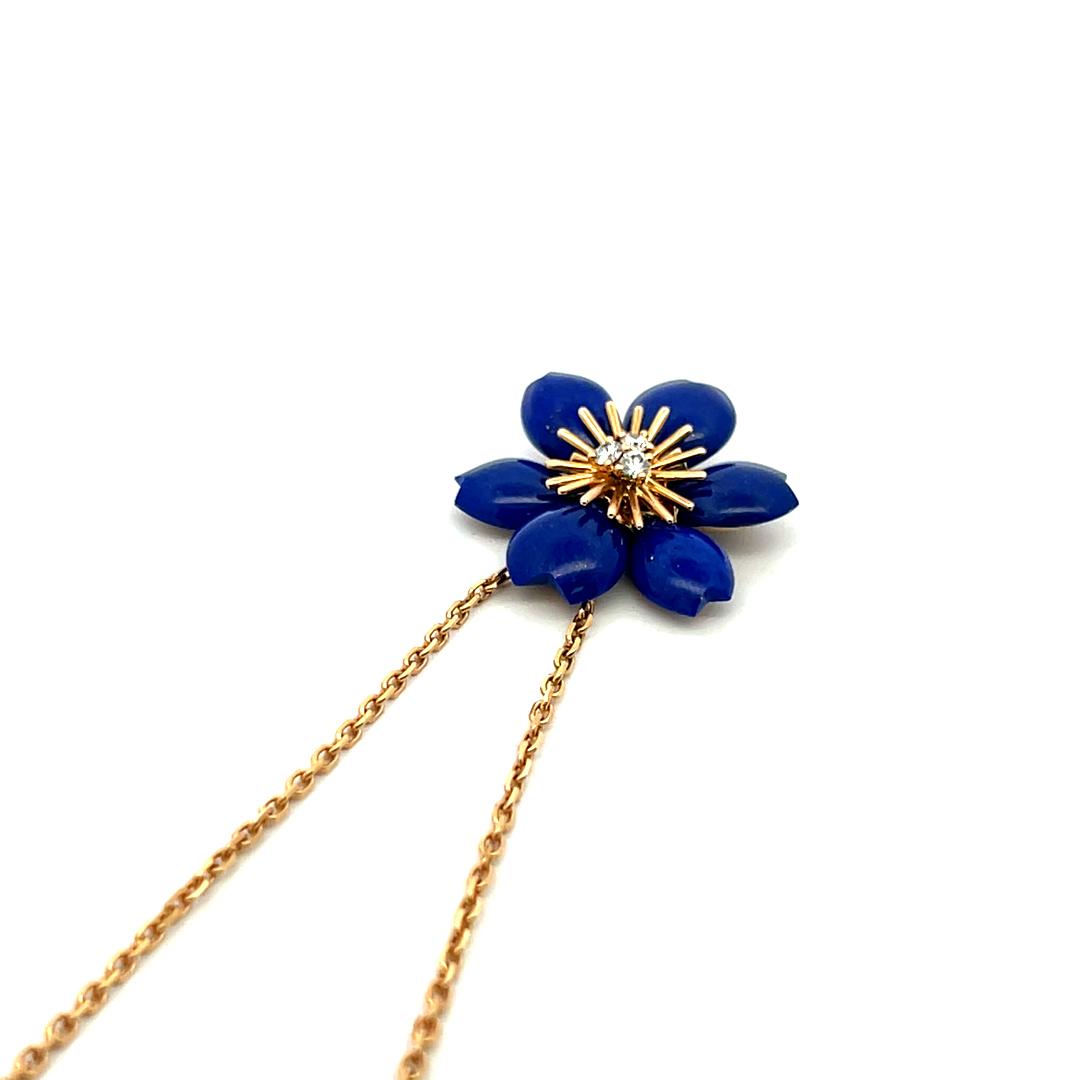 Van Cleef & Arpels 18K YG Pendant Necklace with 0.1 Carat Diamond & Lapis Lazuli