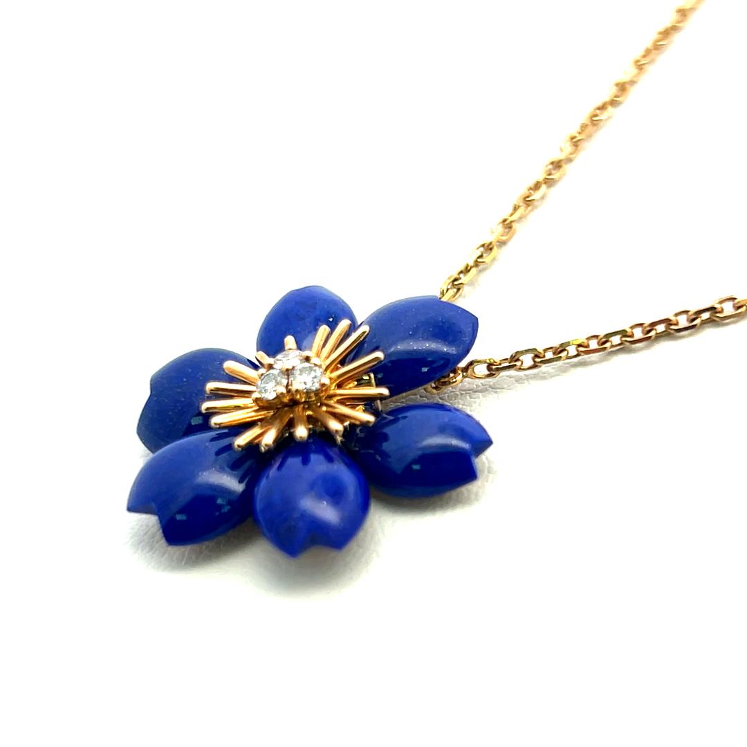 Van Cleef & Arpels 18K YG Pendant Necklace with 0.1 Carat Diamond & Lapis Lazuli