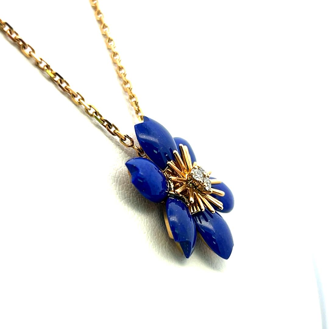 Van Cleef & Arpels 18K YG Pendant Necklace with 0.1 Carat Diamond & Lapis Lazuli