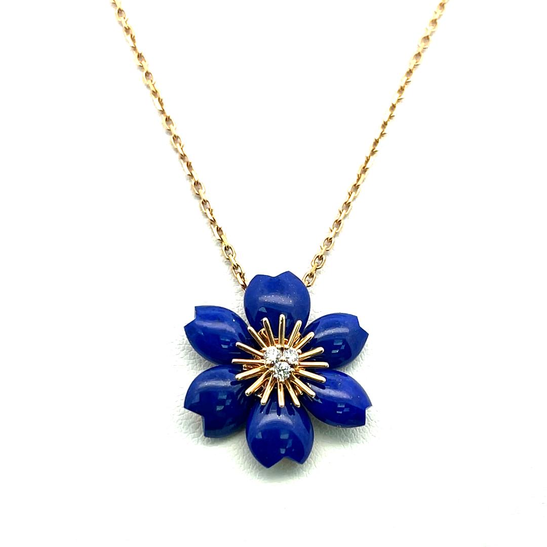 Van Cleef & Arpels 18K YG Pendant Necklace with 0.1 Carat Diamond & Lapis Lazuli